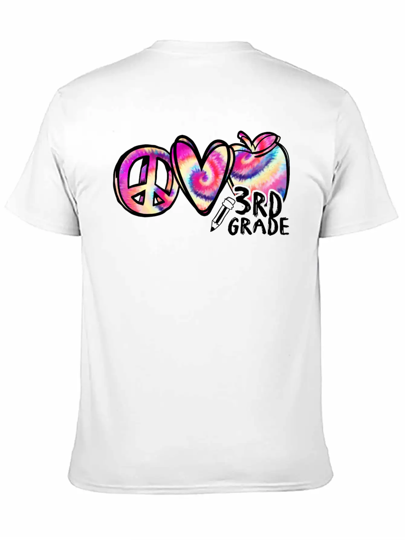 Tie Dye Peace Love 3rd Grade First Day Of School Stylish Everyday T-Shirt – Unisex Basic Cotton Tee