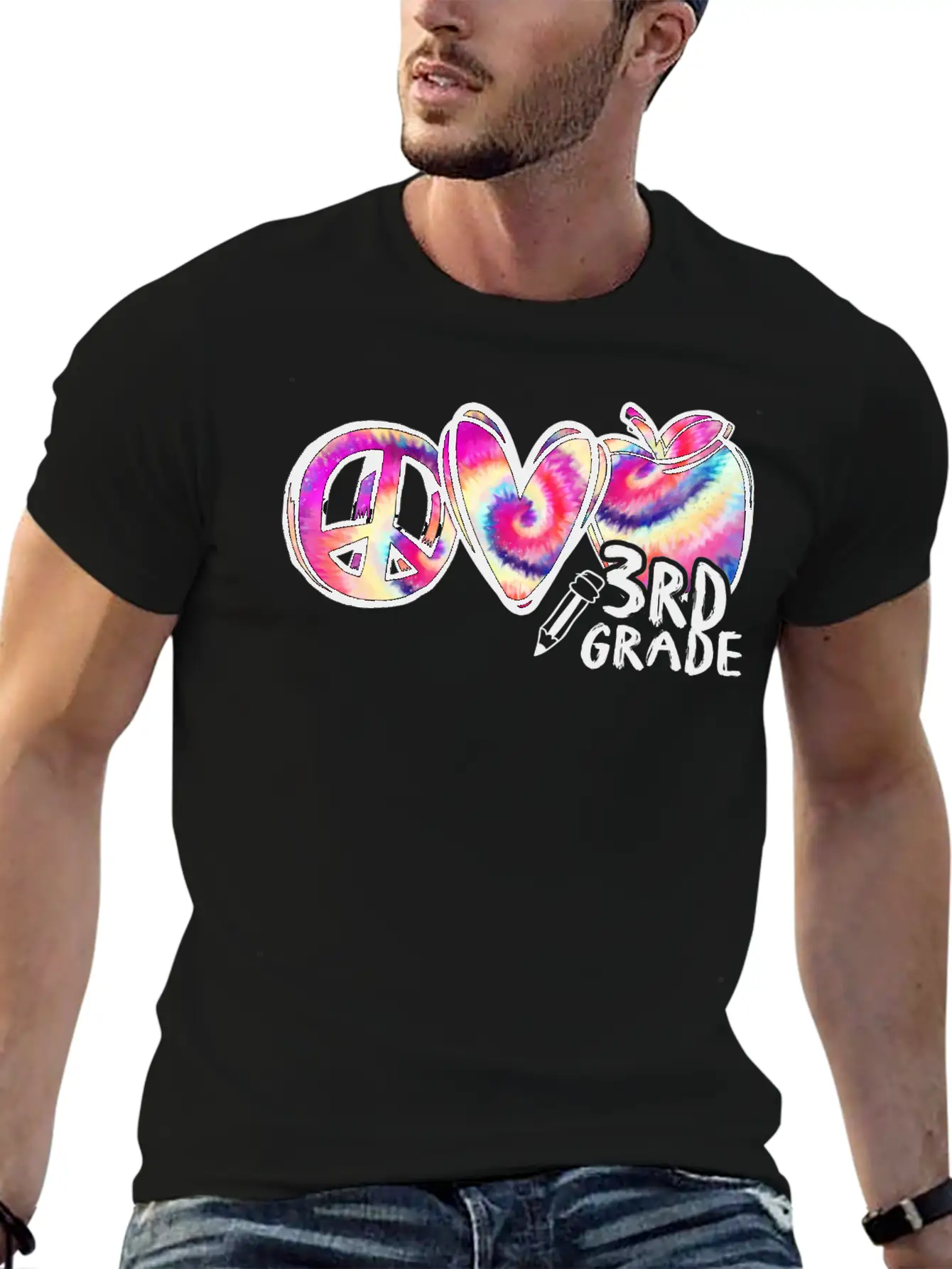 Tie Dye Peace Love 3rd Grade First Day Of School Stylish Everyday T-Shirt – Unisex Basic Cotton Tee