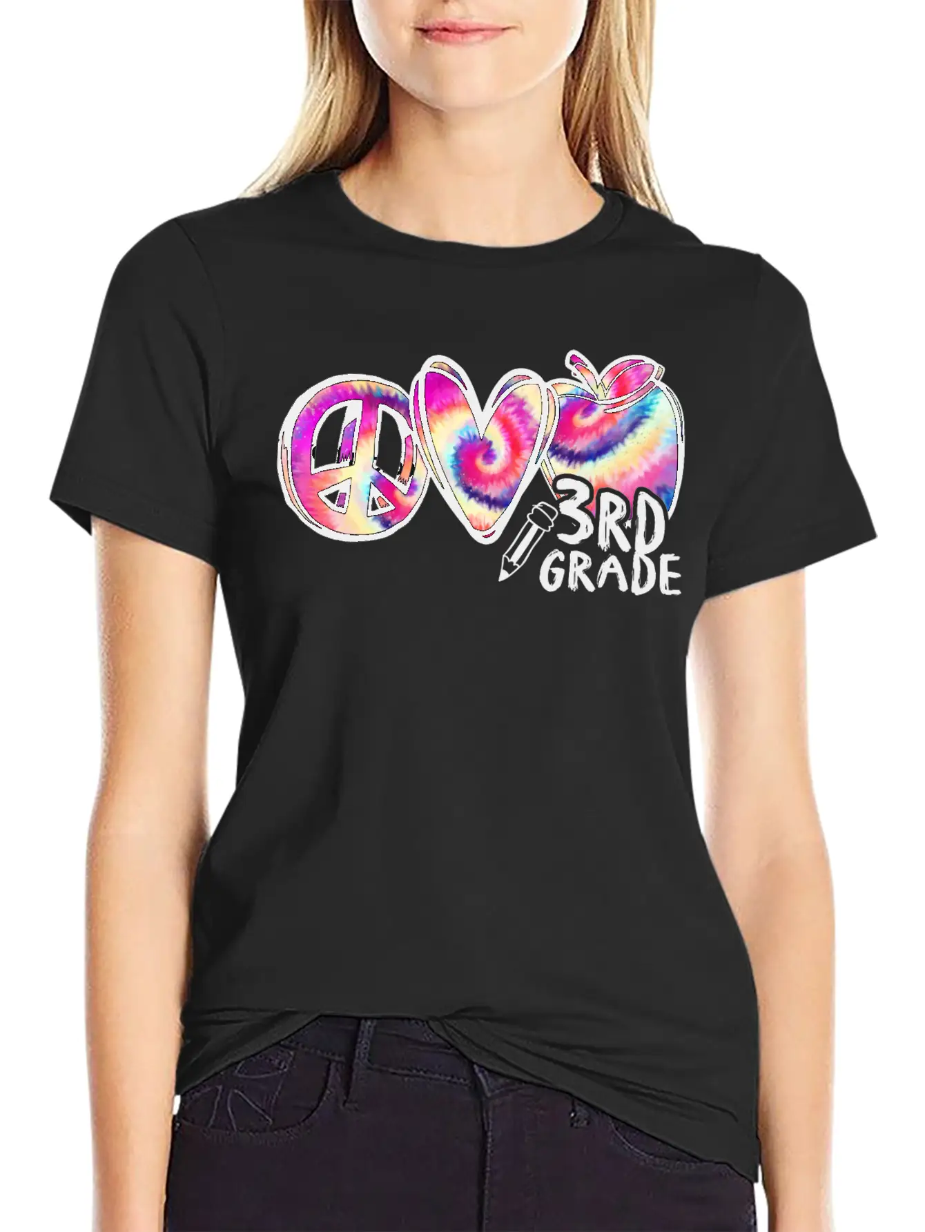 Tie Dye Peace Love 3rd Grade First Day Of School Stylish Everyday T-Shirt – Unisex Basic Cotton Tee