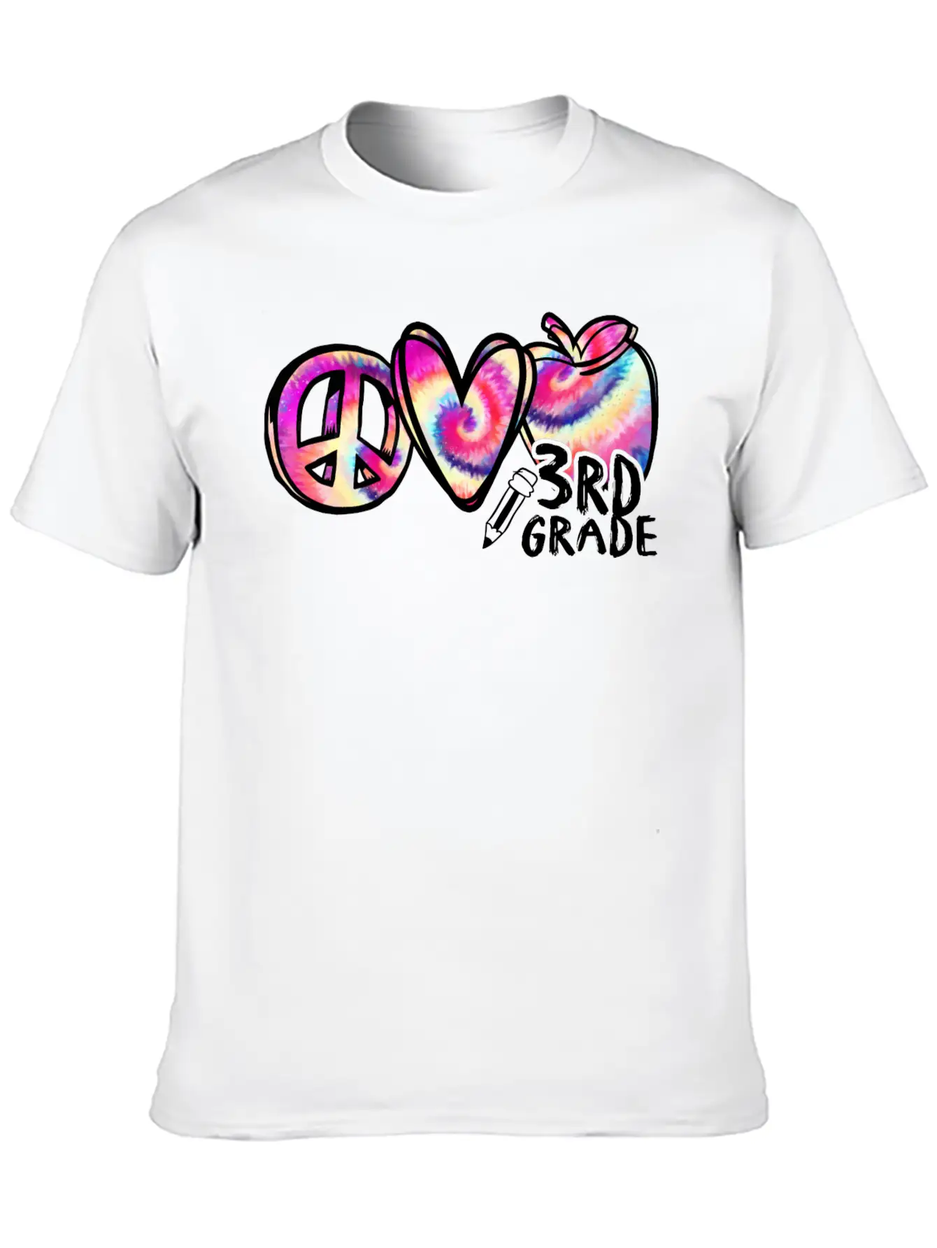 Tie Dye Peace Love 3rd Grade First Day Of School Stylish Everyday T-Shirt – Unisex Basic Cotton Tee