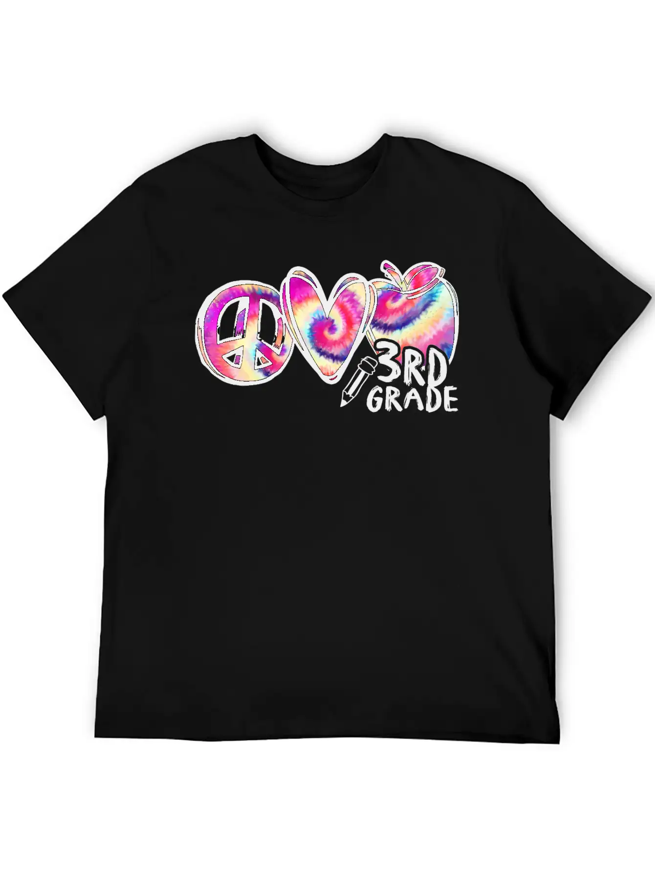 Tie Dye Peace Love 3rd Grade First Day Of School Stylish Everyday T-Shirt – Unisex Basic Cotton Tee