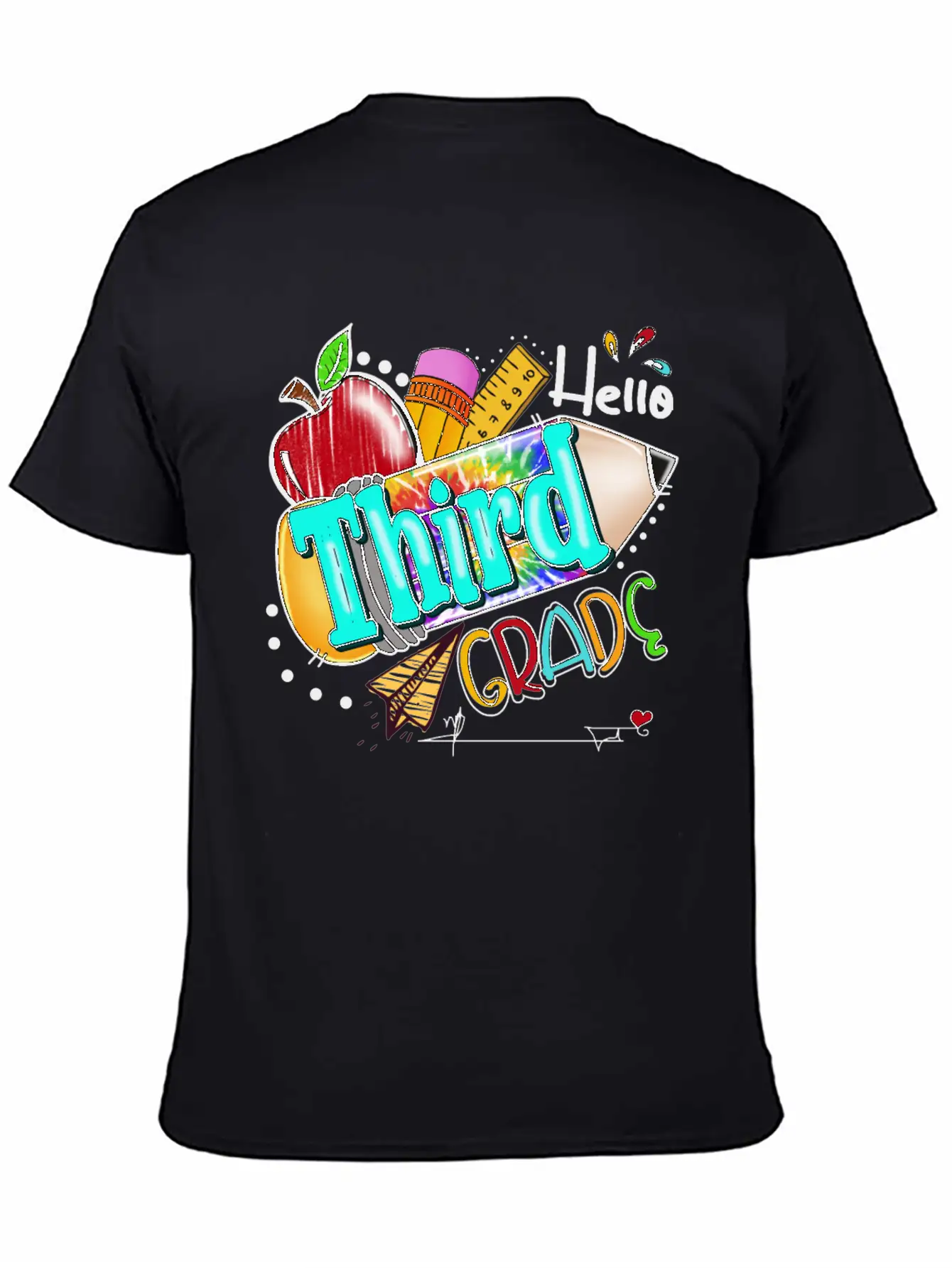 Tie Dye Pencil Hello Third Grade Cute First Day Unisex Short Sleeve Soft Cotton T-Shirt – Casual Everyday Wear