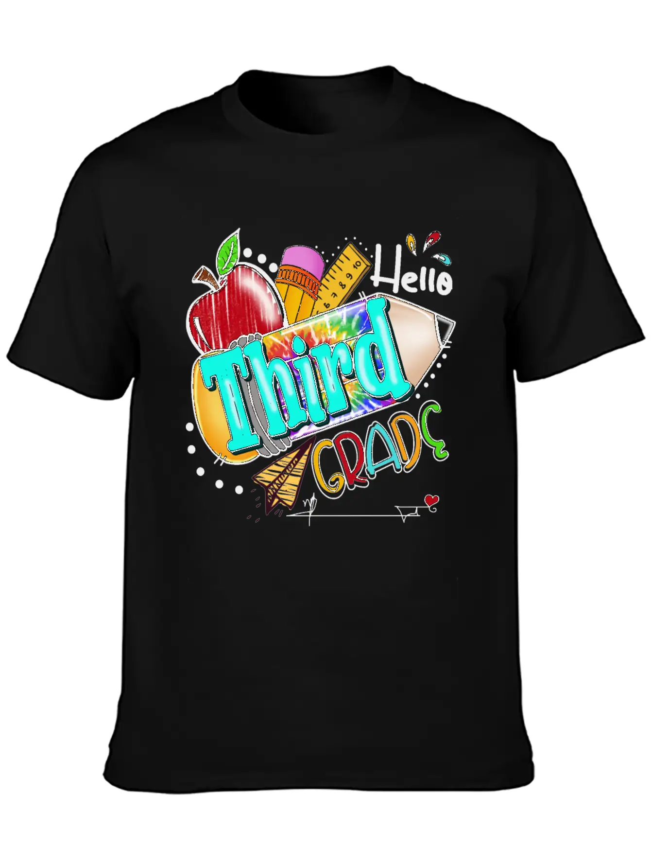 Tie Dye Pencil Hello Third Grade Cute First Day Unisex Short Sleeve Soft Cotton T-Shirt – Casual Everyday Wear