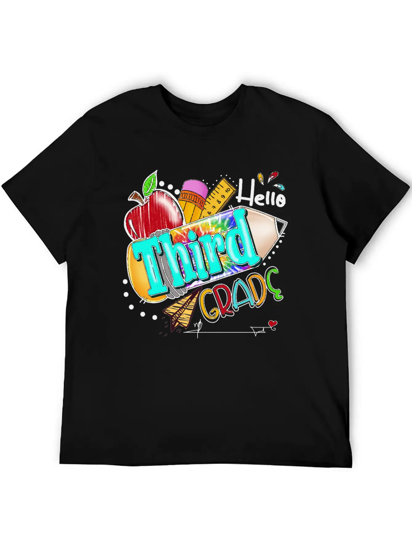 Tie Dye Pencil Hello Third Grade Cute First Day Unisex Short Sleeve Soft Cotton T-Shirt – Casual Everyday Wear
