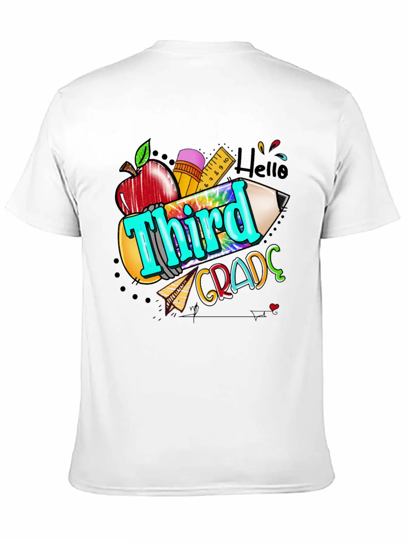 Tie Dye Pencil Hello Third Grade Cute First Day Unisex Short Sleeve Soft Cotton T-Shirt – Casual Everyday Wear