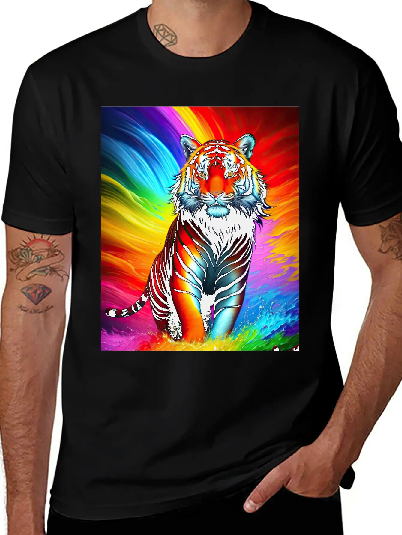 Tiger With Rainbow Splashes Of Colors Basic Graphic T-Shirt – Daily Comfort In Soft Cotton