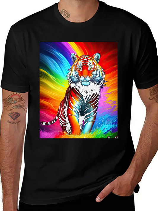 Tiger With Rainbow Splashes Of Colors Basic Graphic T-Shirt – Daily Comfort In Soft Cotton