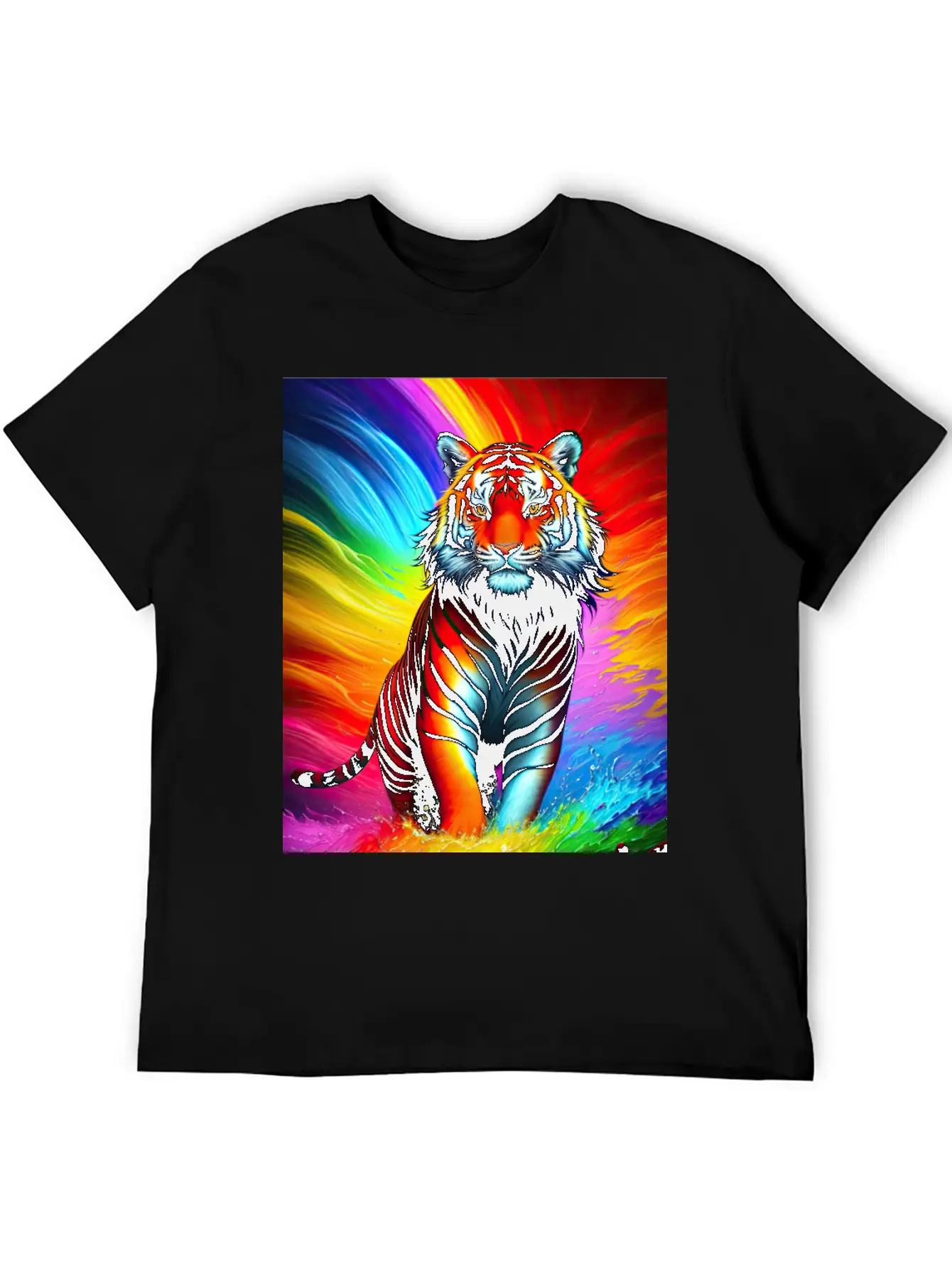 Tiger With Rainbow Splashes Of Colors Basic Graphic T-Shirt – Daily Comfort In Soft Cotton