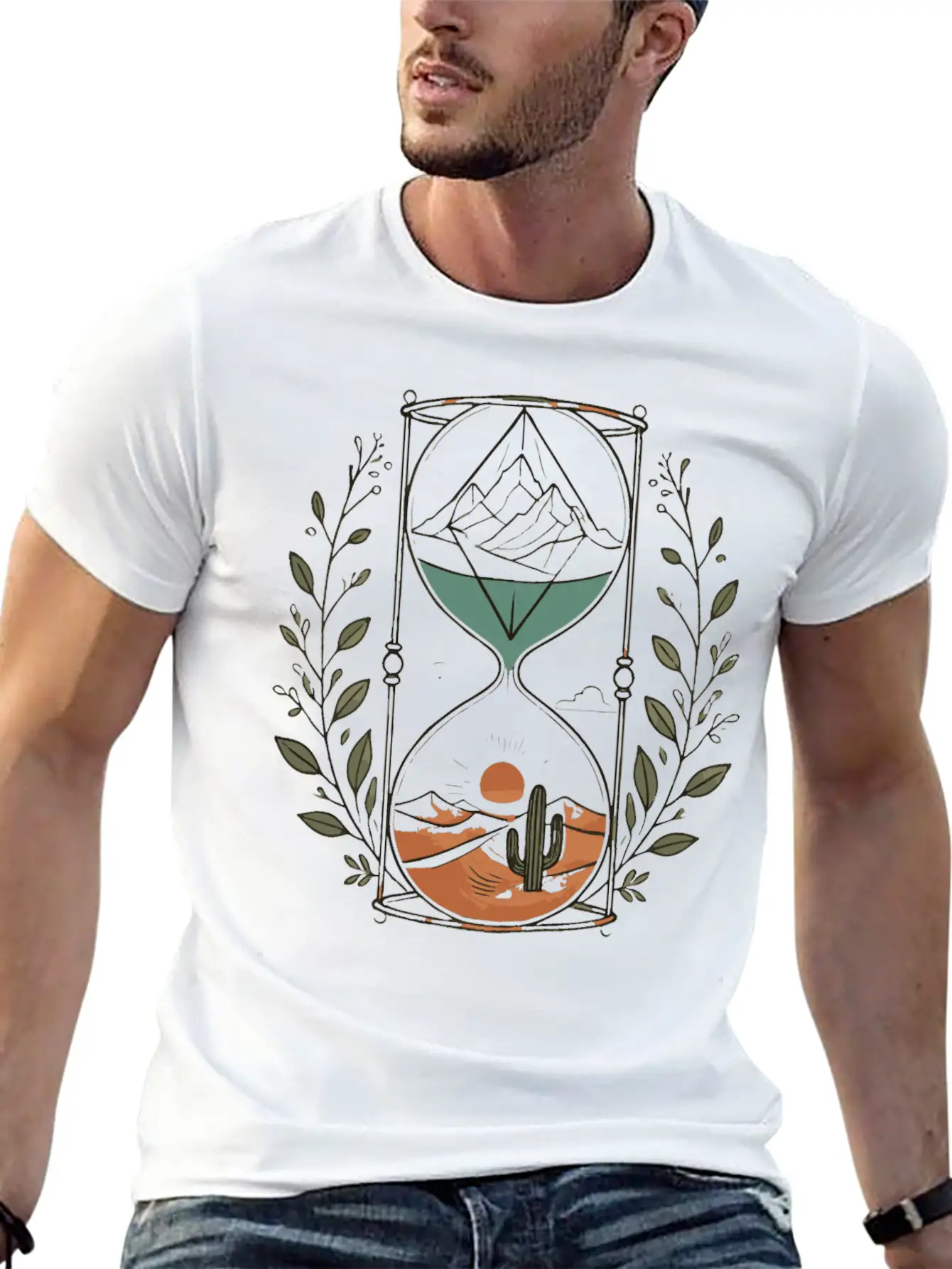 Timeless Landscapes Hourglass Nature Art Comfortable Minimalist Graphic Tee – Summer Style Essential