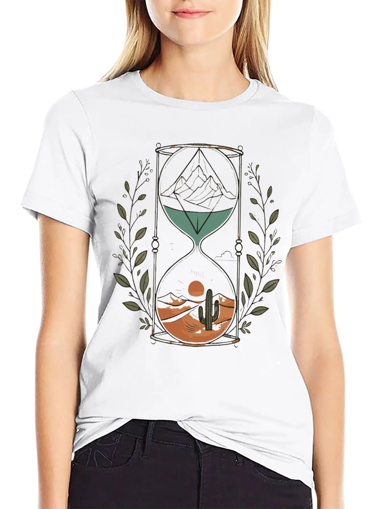 Timeless Landscapes Hourglass Nature Art Comfortable Minimalist Graphic Tee – Summer Style Essential