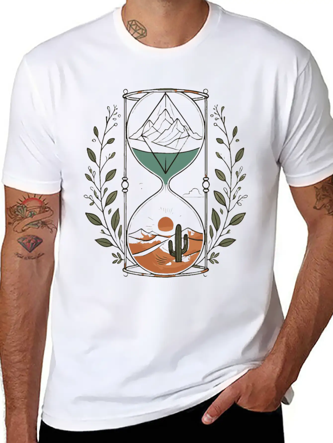Timeless Landscapes Hourglass Nature Art Comfortable Minimalist Graphic Tee – Summer Style Essential