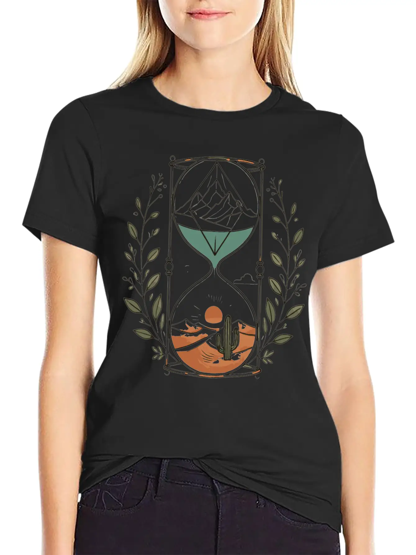 Timeless Landscapes Hourglass Nature Art Comfortable Minimalist Graphic Tee – Summer Style Essential