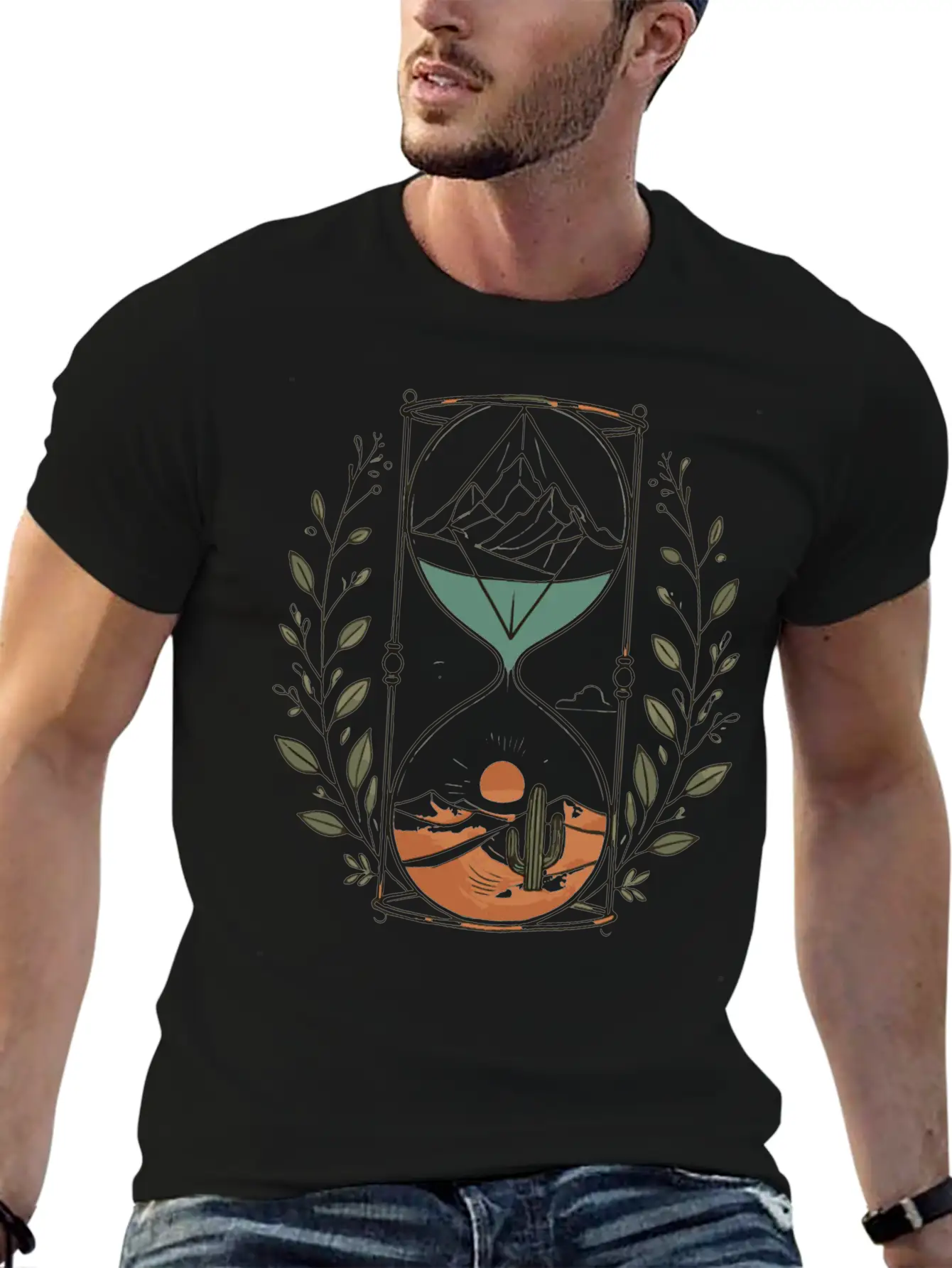 Timeless Landscapes Hourglass Nature Art Comfortable Minimalist Graphic Tee – Summer Style Essential