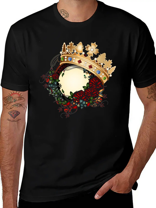 Timeless Rose Art Nouveau Ornament With Crown Unisex Short Sleeve Soft Cotton T-Shirt – Casual Everyday Wear