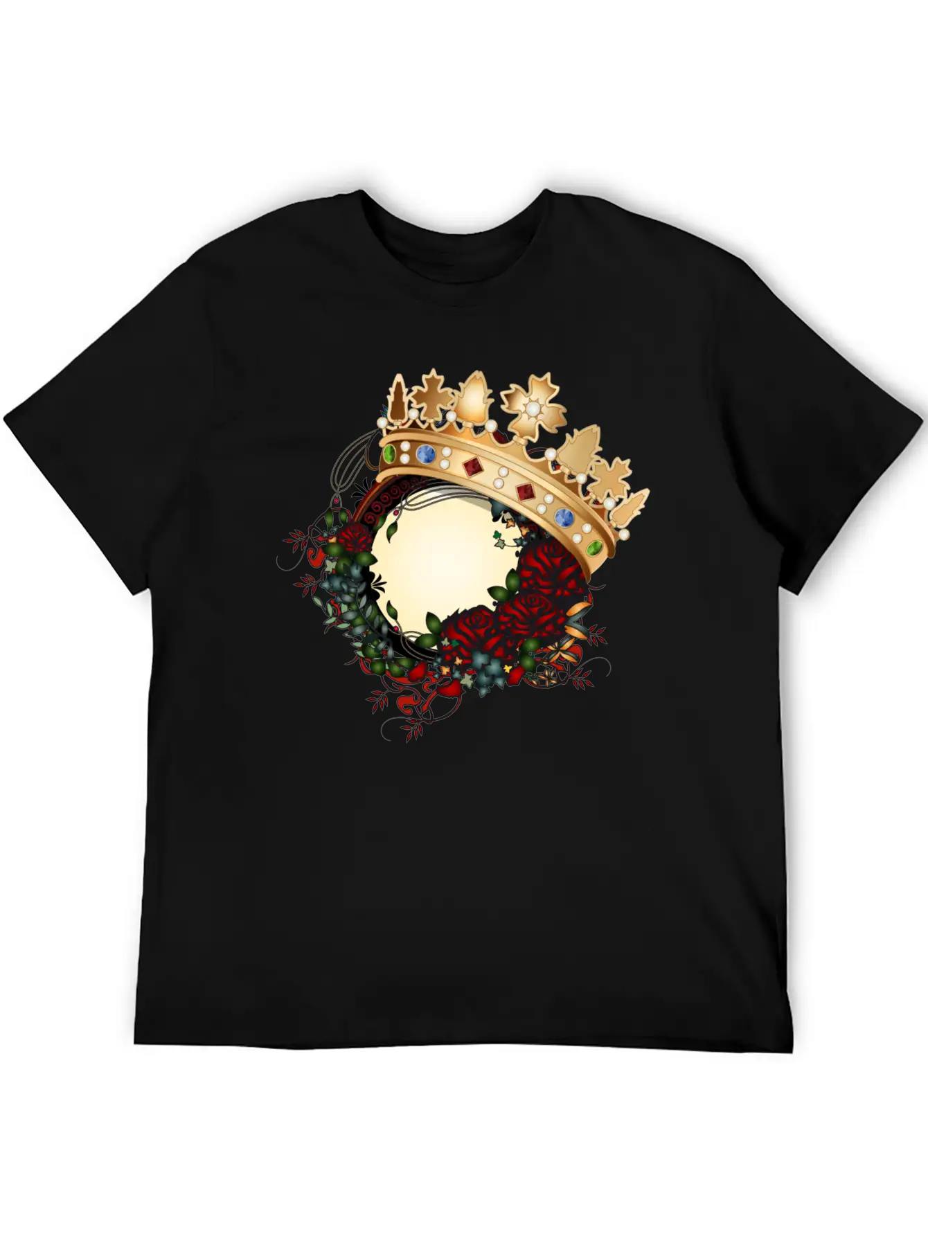 Timeless Rose Art Nouveau Ornament With Crown Unisex Short Sleeve Soft Cotton T-Shirt – Casual Everyday Wear