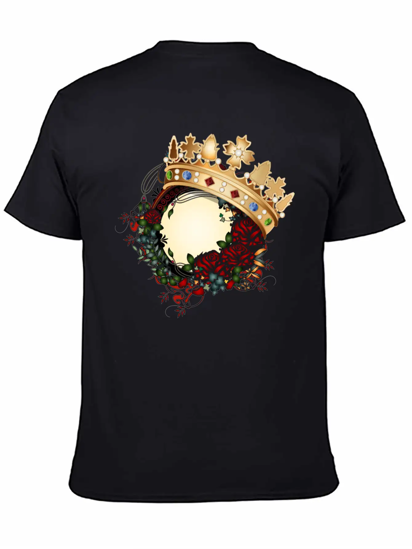 Timeless Rose Art Nouveau Ornament With Crown Unisex Short Sleeve Soft Cotton T-Shirt – Casual Everyday Wear