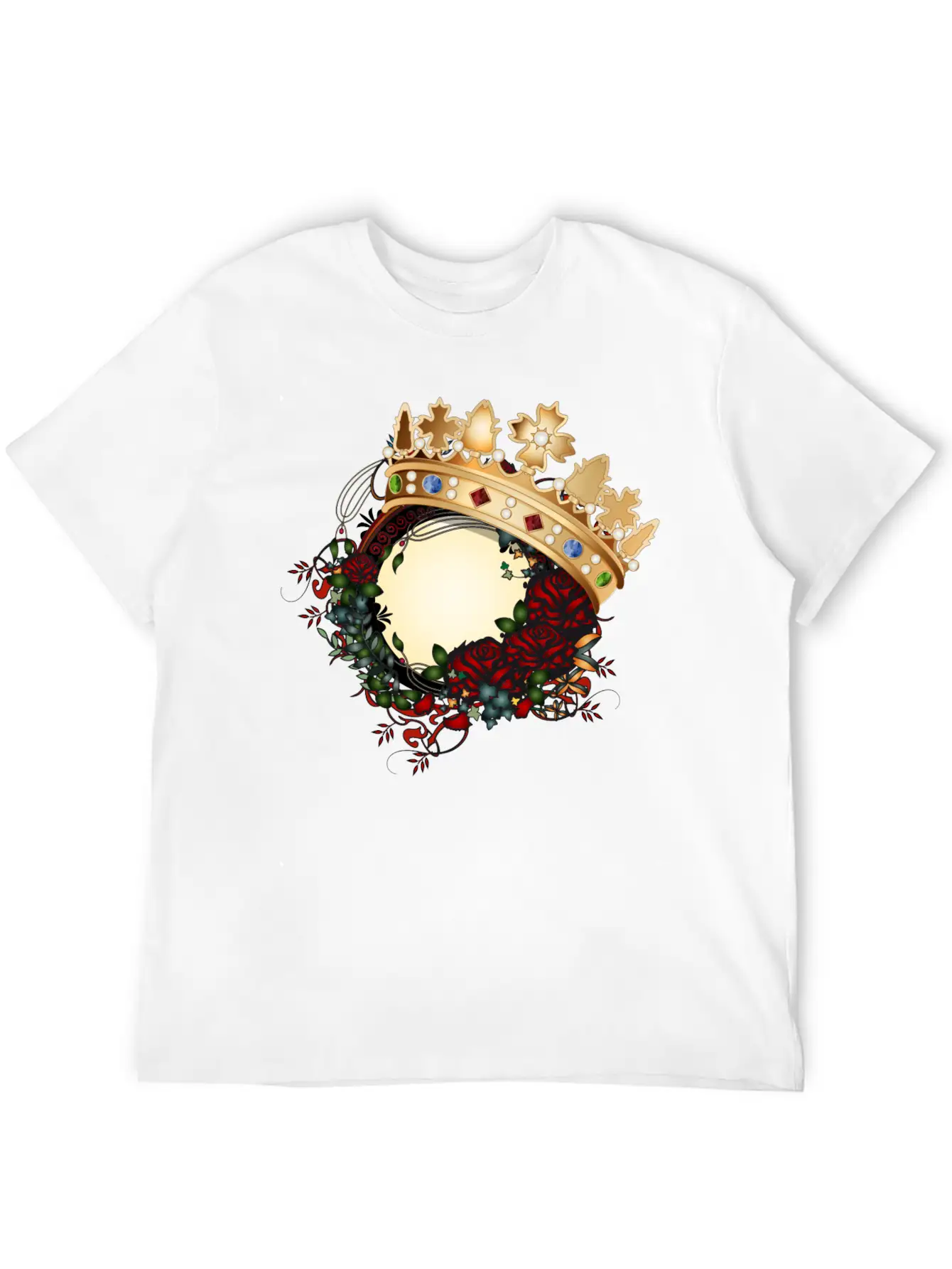 Timeless Rose Art Nouveau Ornament With Crown Unisex Short Sleeve Soft Cotton T-Shirt – Casual Everyday Wear