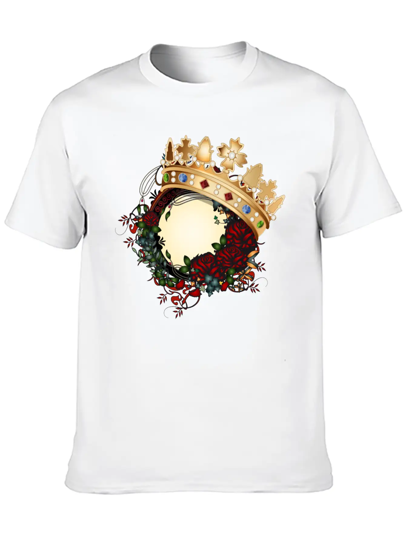Timeless Rose Art Nouveau Ornament With Crown Unisex Short Sleeve Soft Cotton T-Shirt – Casual Everyday Wear