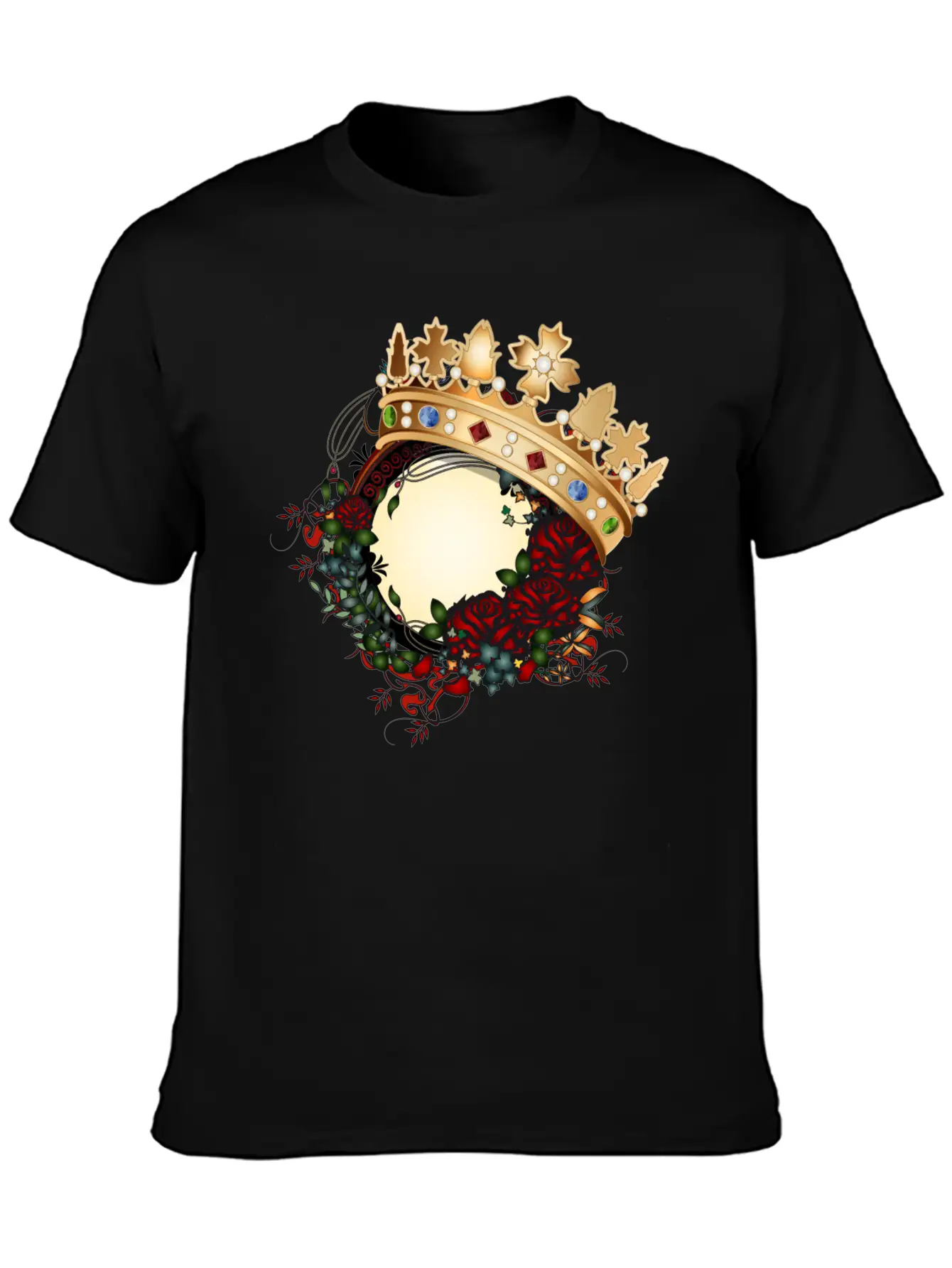 Timeless Rose Art Nouveau Ornament With Crown Unisex Short Sleeve Soft Cotton T-Shirt – Casual Everyday Wear