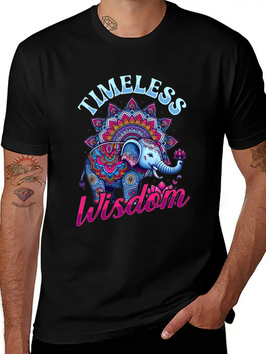 Timeless Wisdom Elephant Mandala Comfortable Minimalist Graphic Tee – Summer Style Essential
