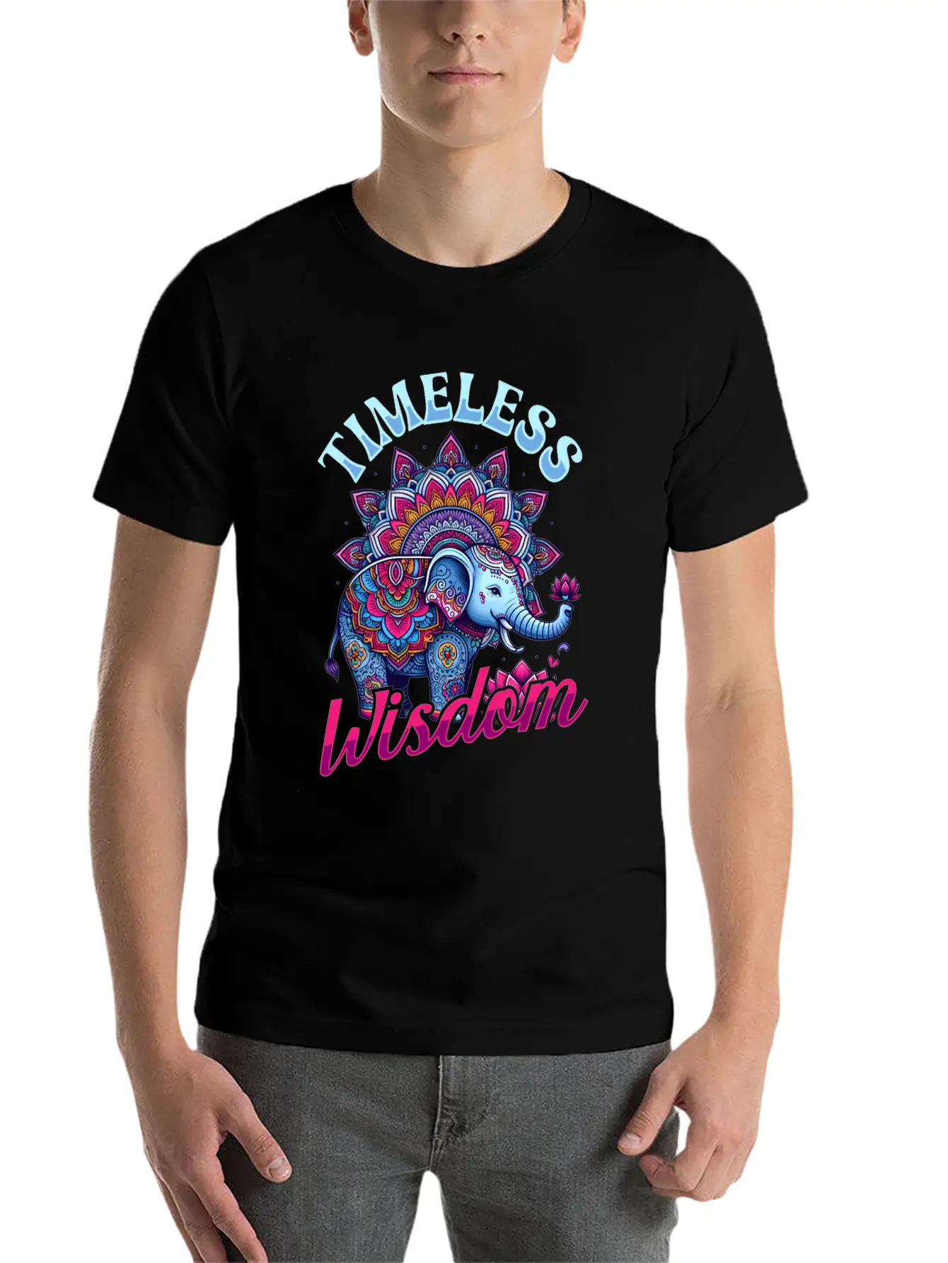 Timeless Wisdom Elephant Mandala Comfortable Minimalist Graphic Tee – Summer Style Essential