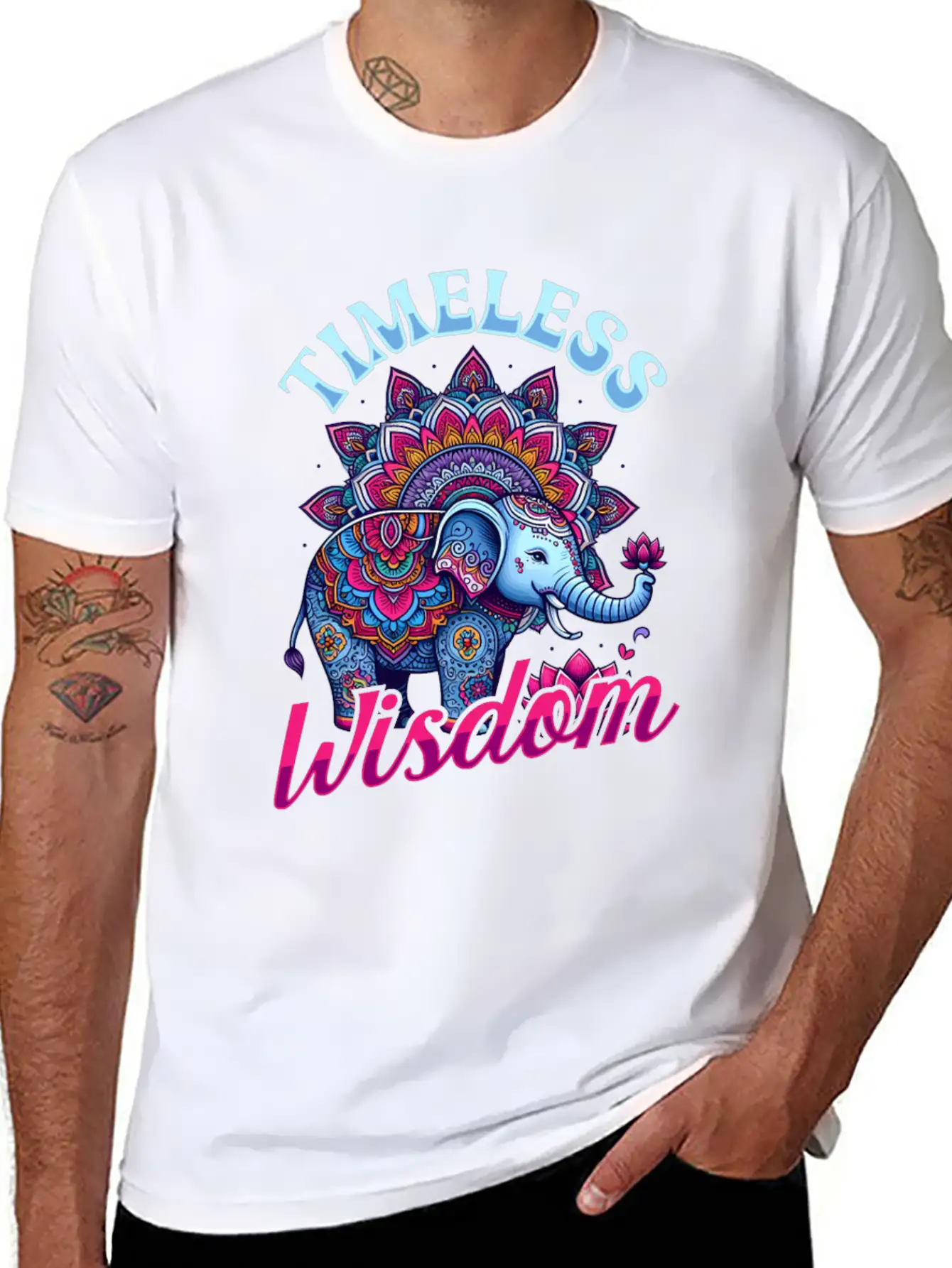 Timeless Wisdom Elephant Mandala Comfortable Minimalist Graphic Tee – Summer Style Essential