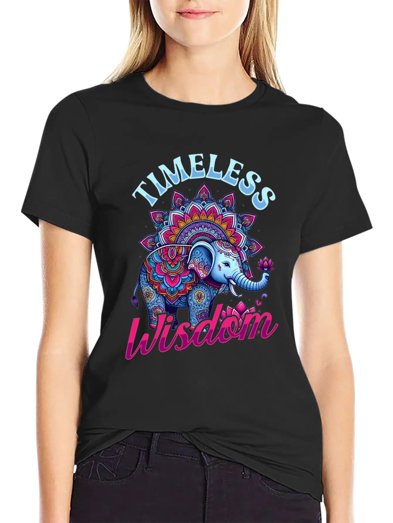Timeless Wisdom Elephant Mandala Comfortable Minimalist Graphic Tee – Summer Style Essential