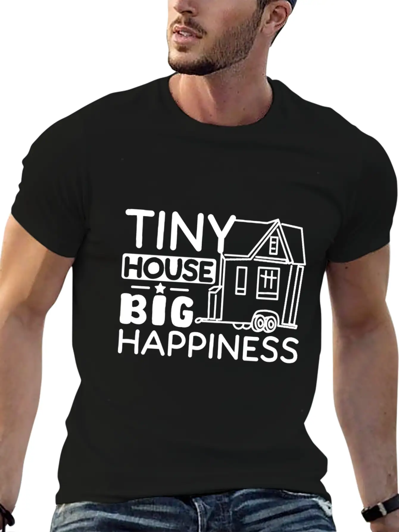 Tiny House Big Happiness Unisex Short Sleeve Soft Cotton T-Shirt – Casual Everyday Wear