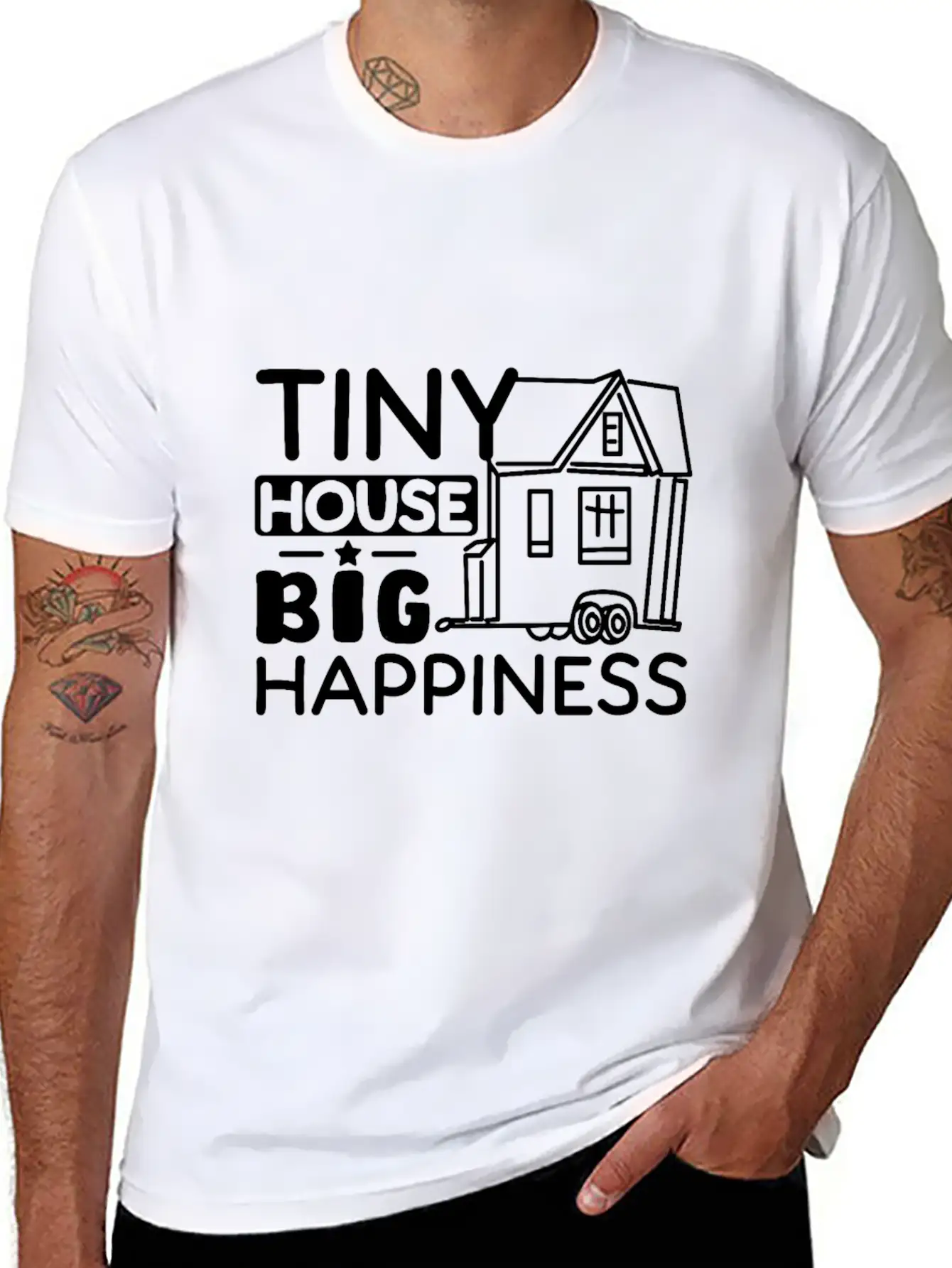 Tiny House Big Happiness Unisex Short Sleeve Soft Cotton T-Shirt – Casual Everyday Wear