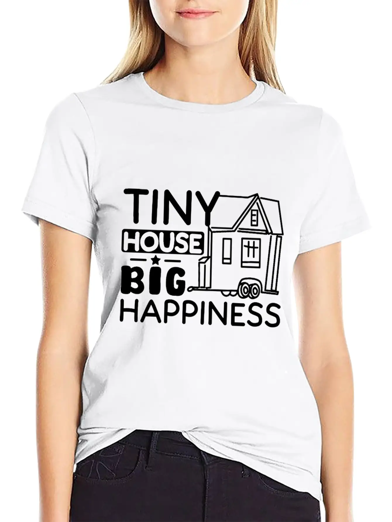 Tiny House Big Happiness Unisex Short Sleeve Soft Cotton T-Shirt – Casual Everyday Wear