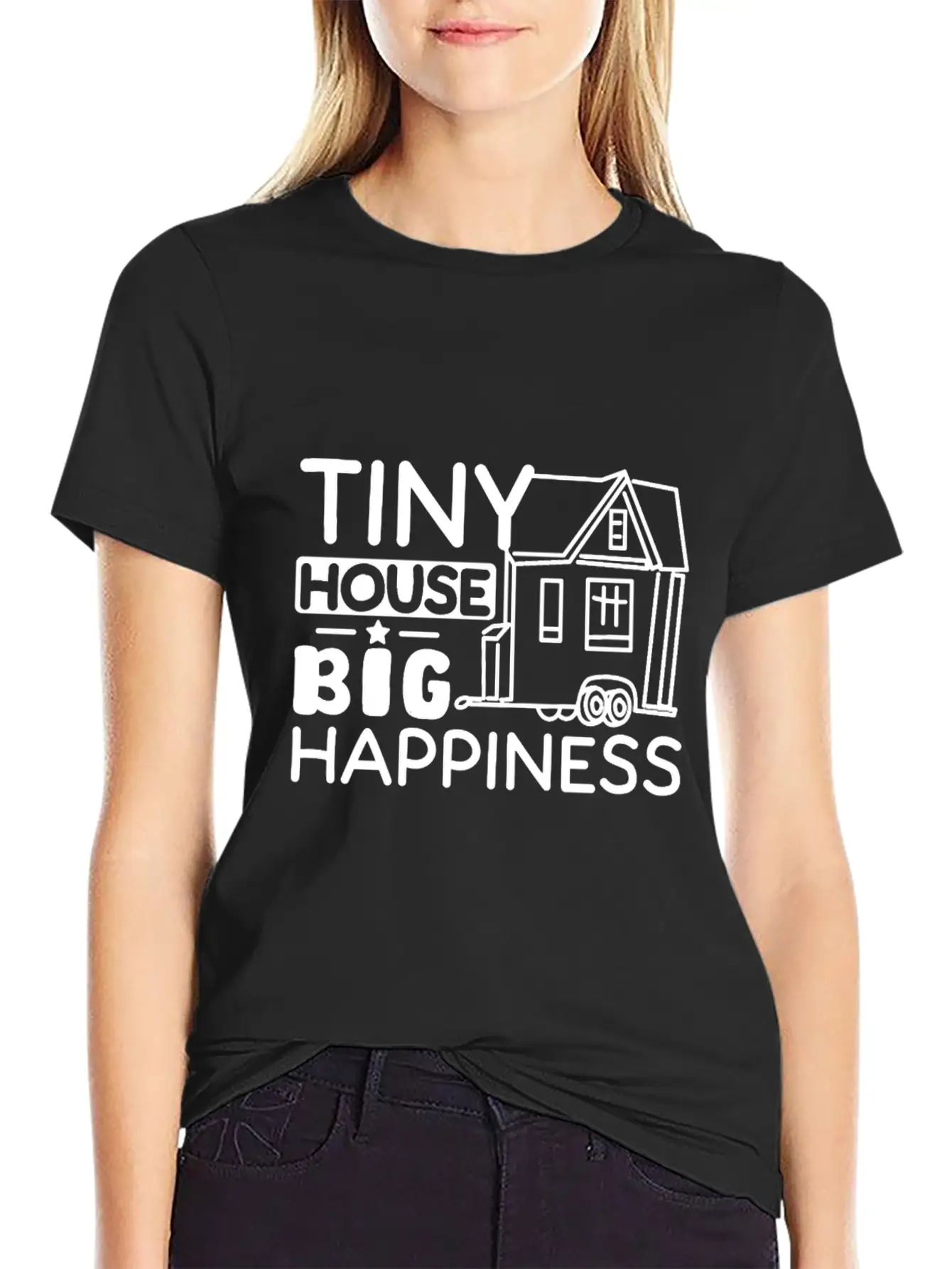Tiny House Big Happiness Unisex Short Sleeve Soft Cotton T-Shirt – Casual Everyday Wear