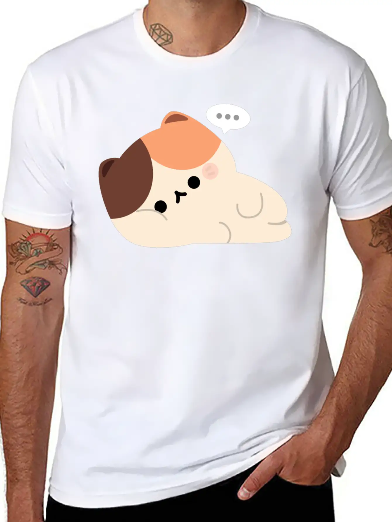 Tired Tortie Cat Stylish Everyday T-Shirt – Unisex Basic Cotton Tee