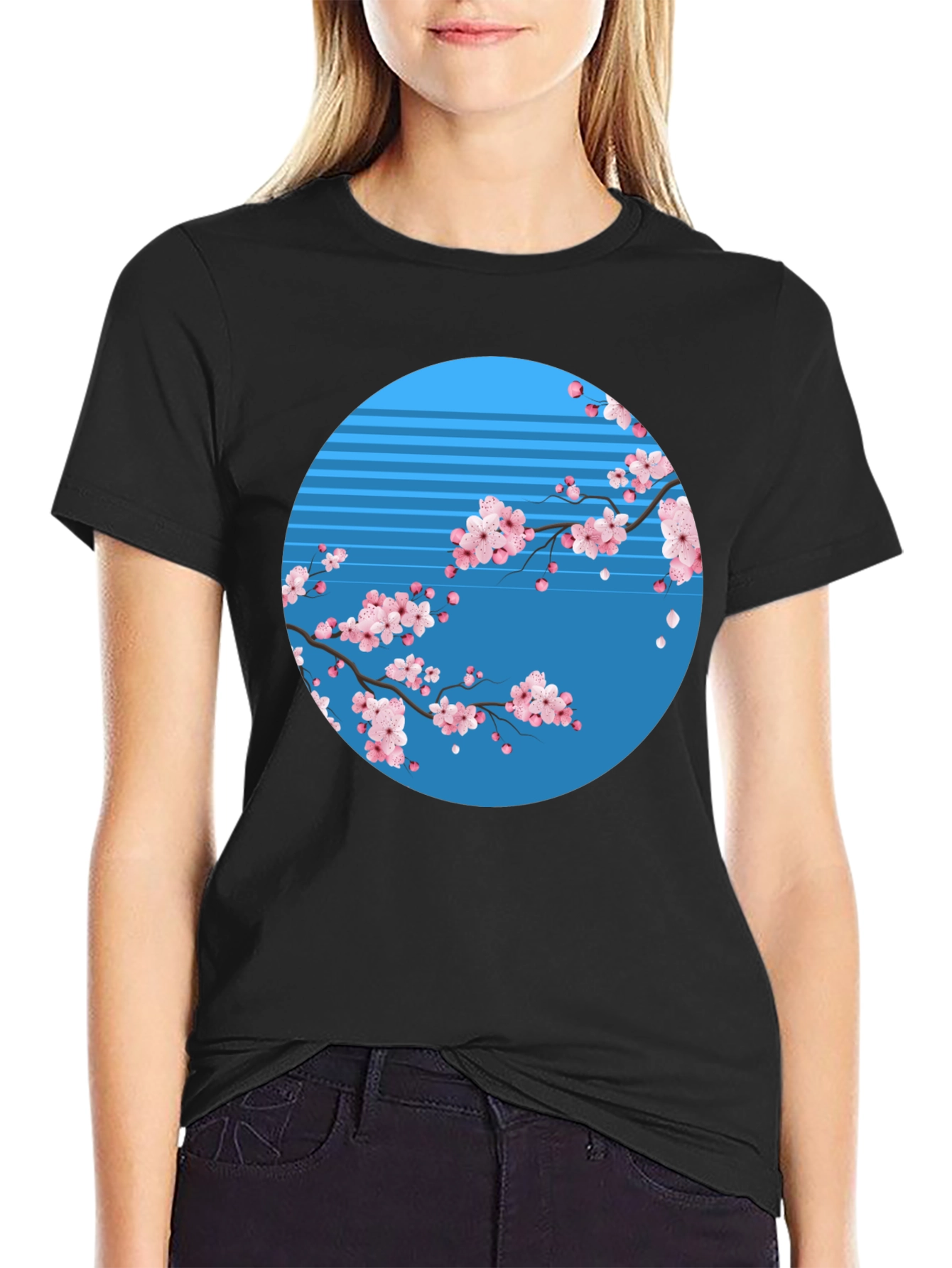 Cherry Blossom Graphic Tee - Black Cotton