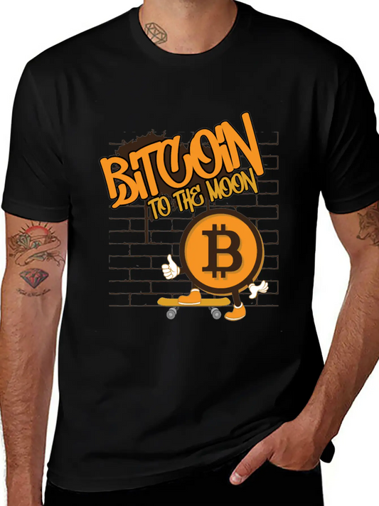 To The Moon, Bitcoin Skater Unisex Short Sleeve Soft Cotton T-Shirt – Casual Everyday Wear