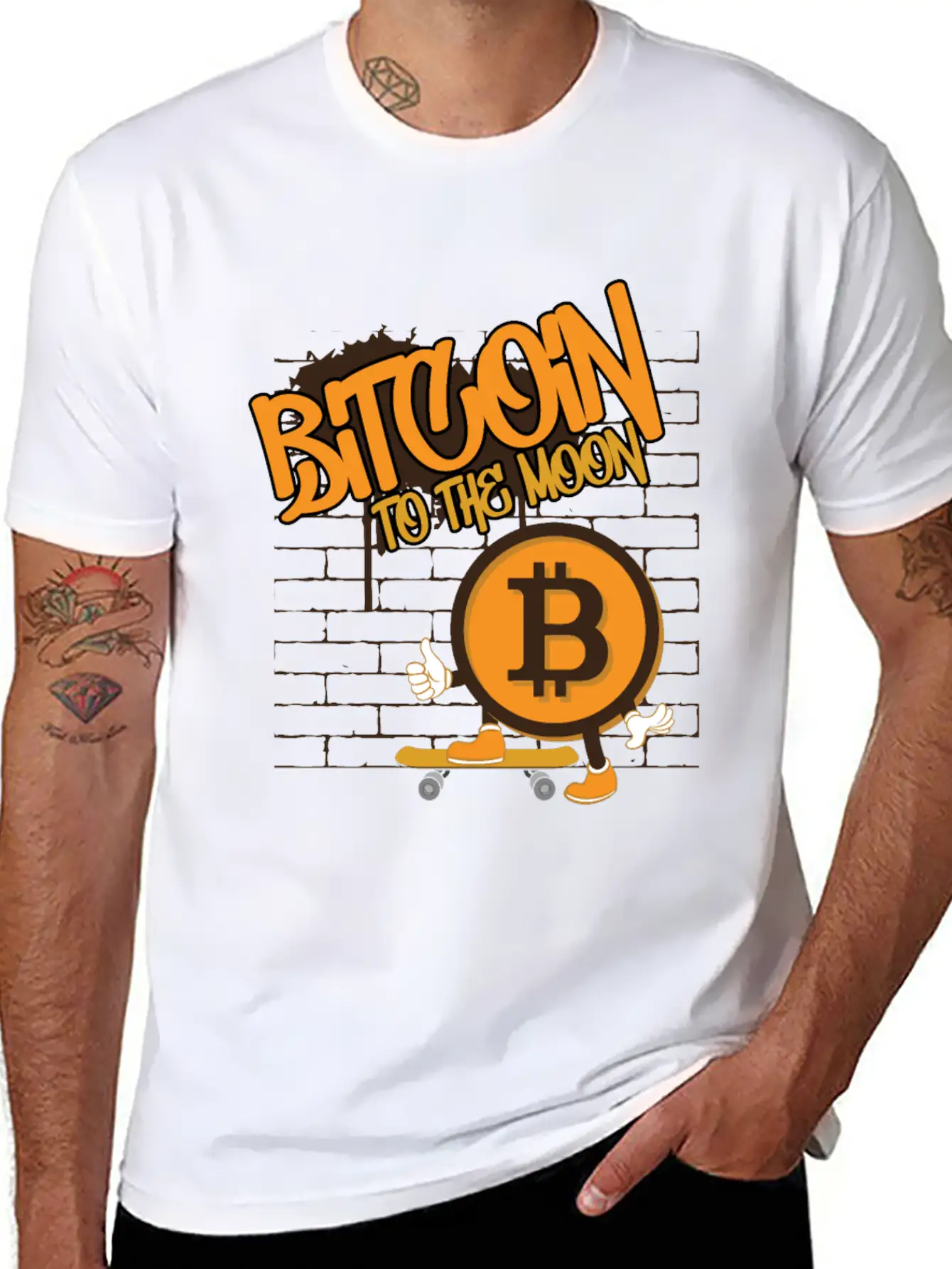 To The Moon, Bitcoin Skater Unisex Short Sleeve Soft Cotton T-Shirt – Casual Everyday Wear