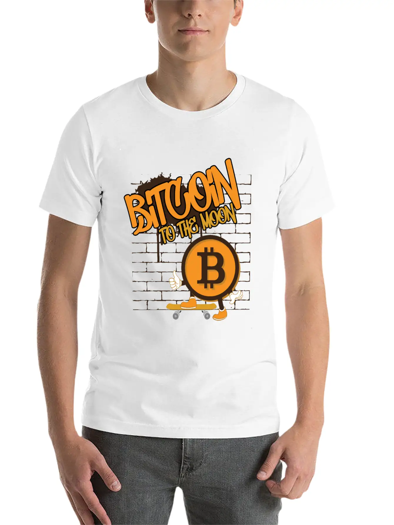 To The Moon, Bitcoin Skater Unisex Short Sleeve Soft Cotton T-Shirt – Casual Everyday Wear