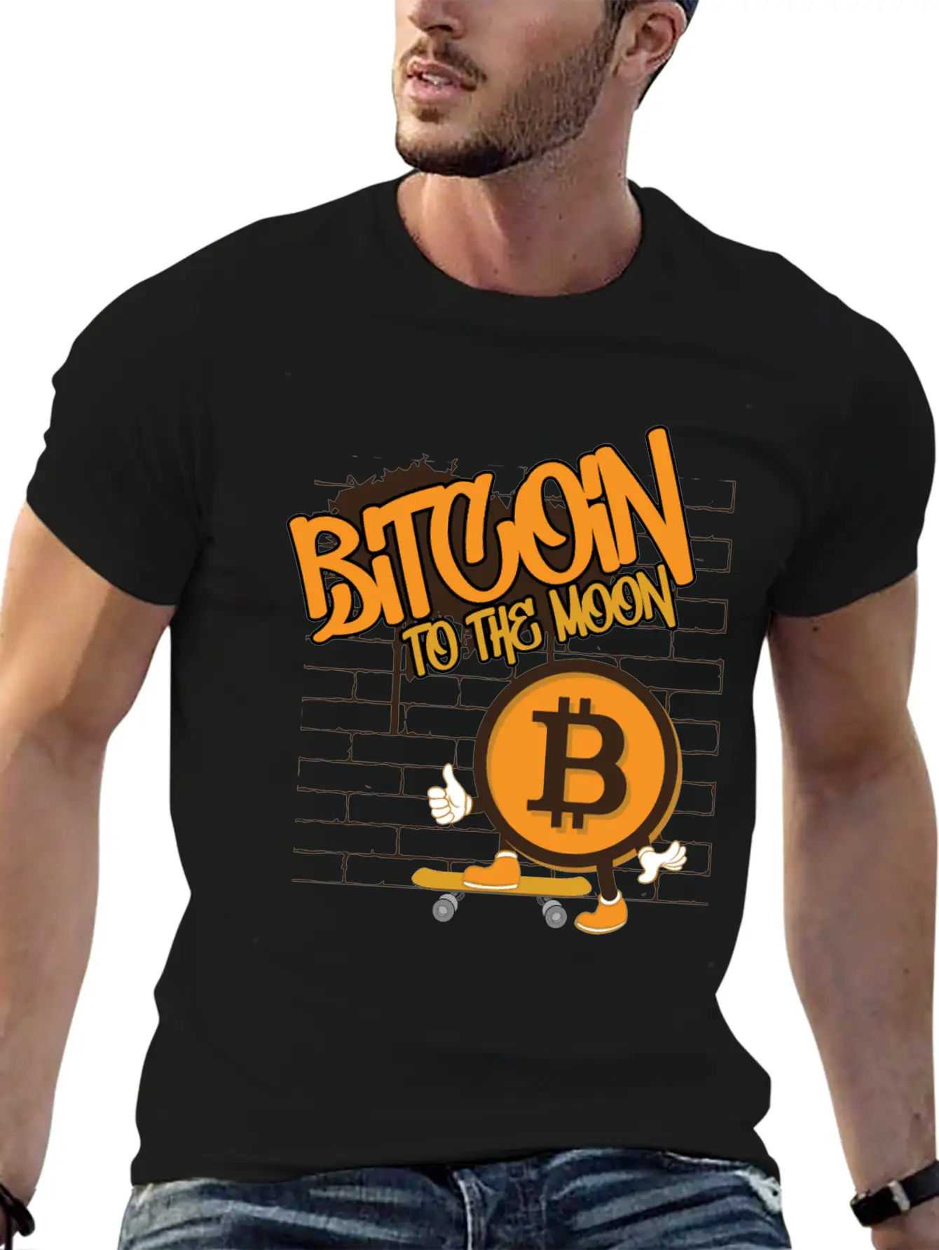 To The Moon, Bitcoin Skater Unisex Short Sleeve Soft Cotton T-Shirt – Casual Everyday Wear