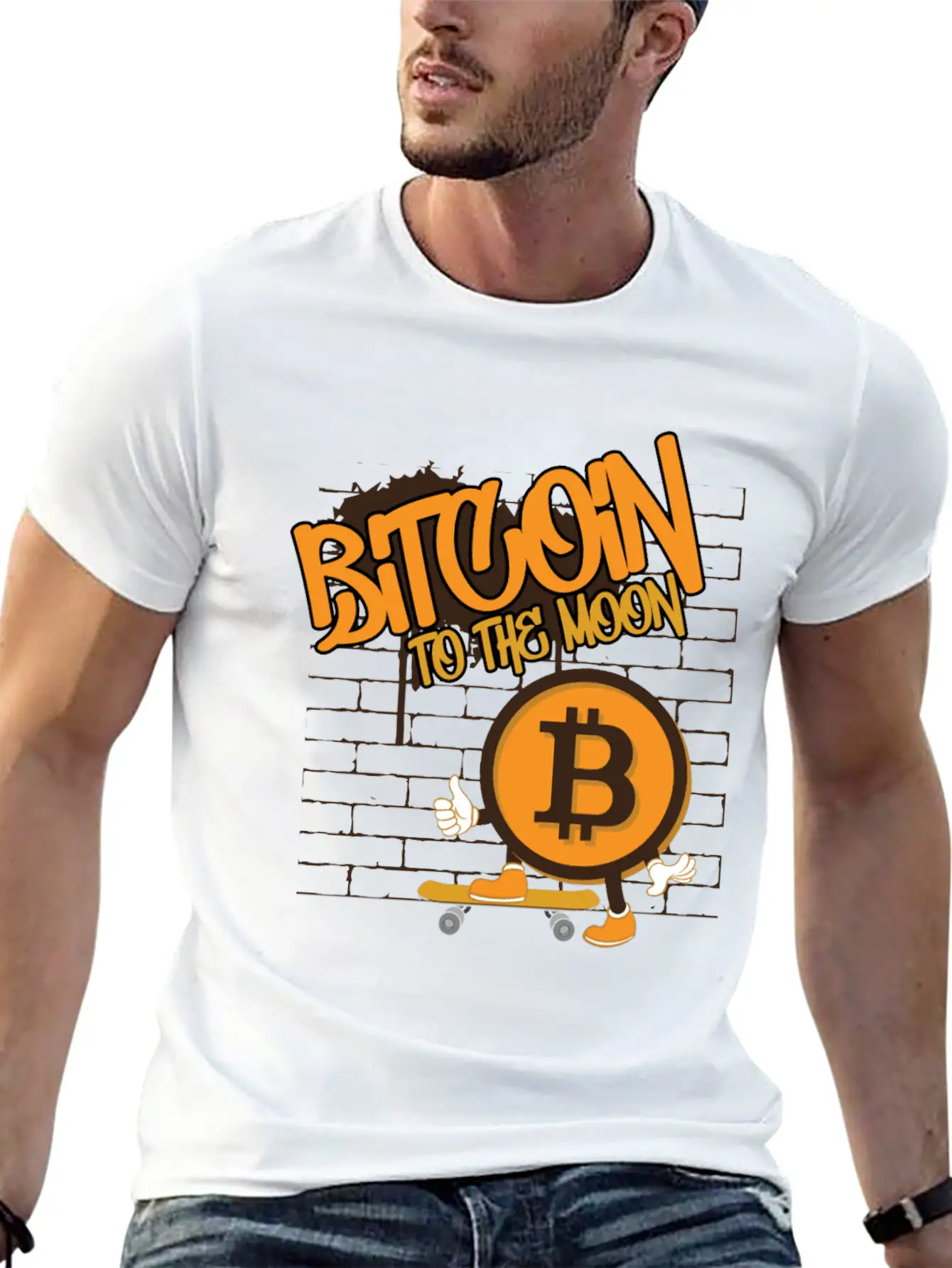 To The Moon, Bitcoin Skater Unisex Short Sleeve Soft Cotton T-Shirt – Casual Everyday Wear