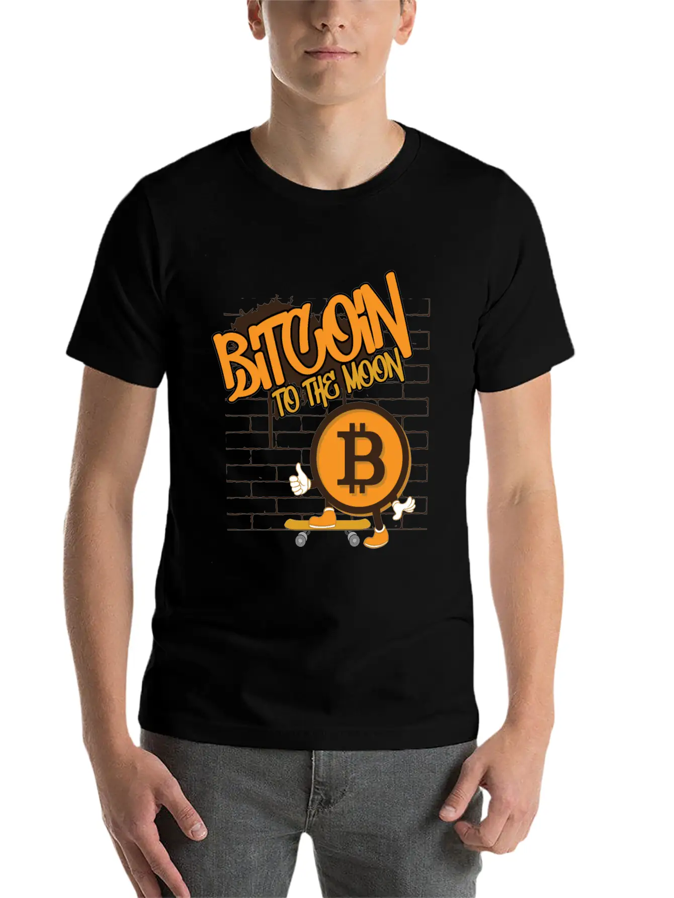 To The Moon, Bitcoin Skater Unisex Short Sleeve Soft Cotton T-Shirt – Casual Everyday Wear