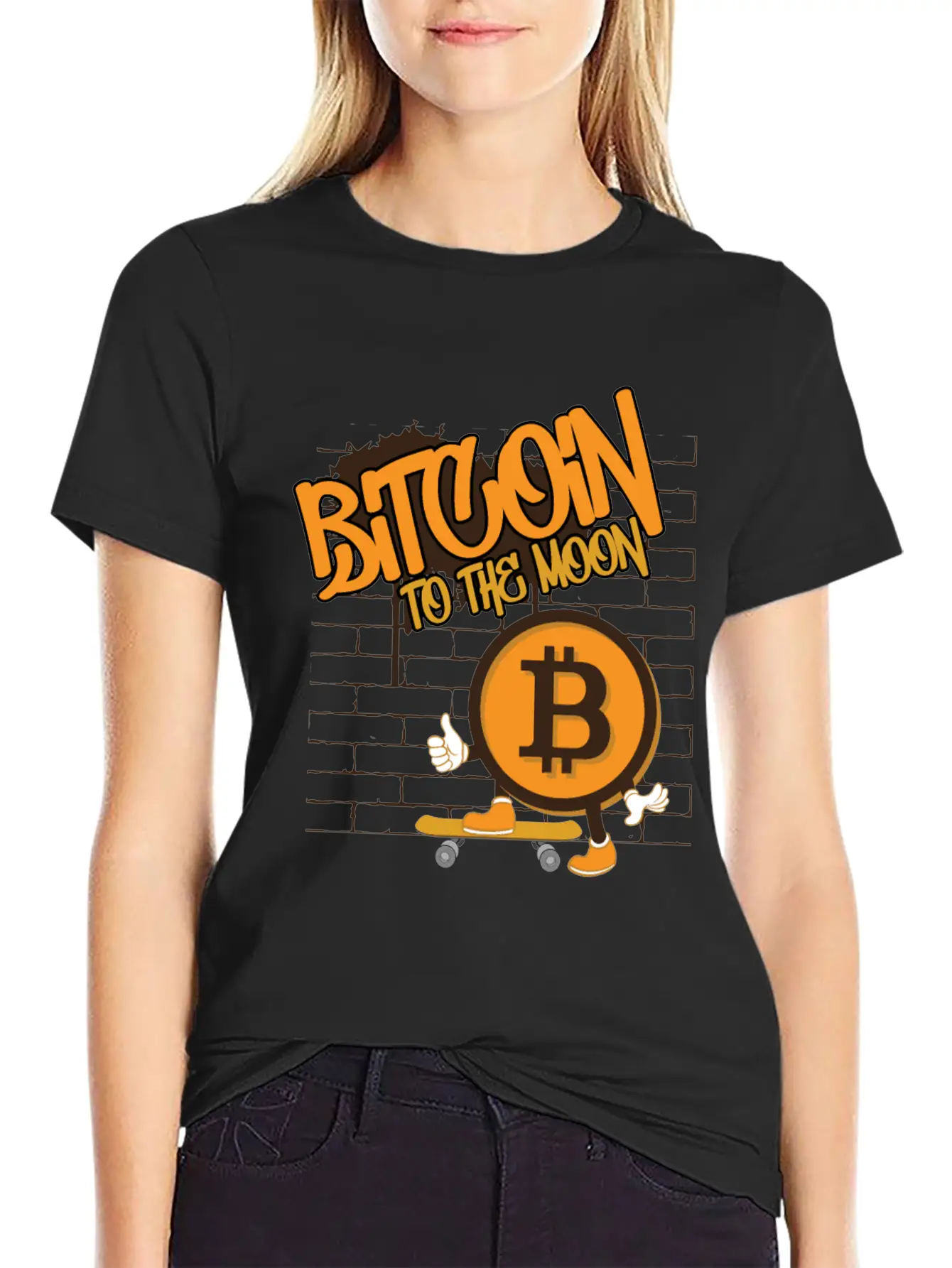 To The Moon, Bitcoin Skater Unisex Short Sleeve Soft Cotton T-Shirt – Casual Everyday Wear