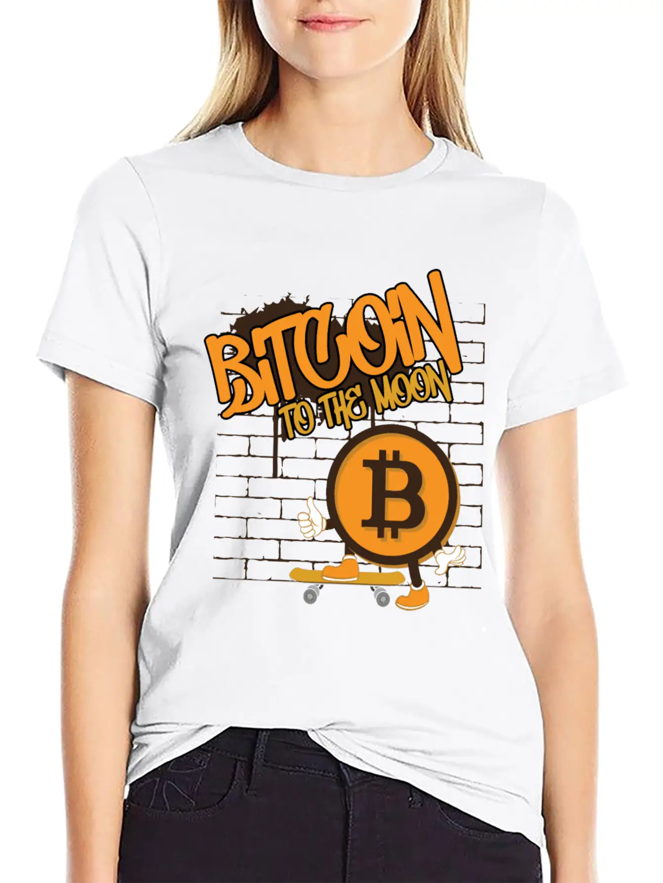 To The Moon, Bitcoin Skater Unisex Short Sleeve Soft Cotton T-Shirt – Casual Everyday Wear