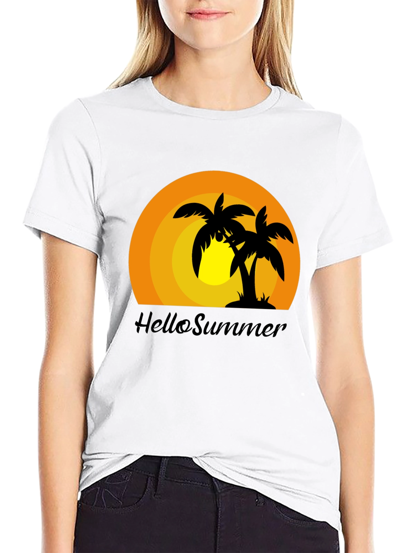Hello Summer Palm Tree Graphic T-Shirt