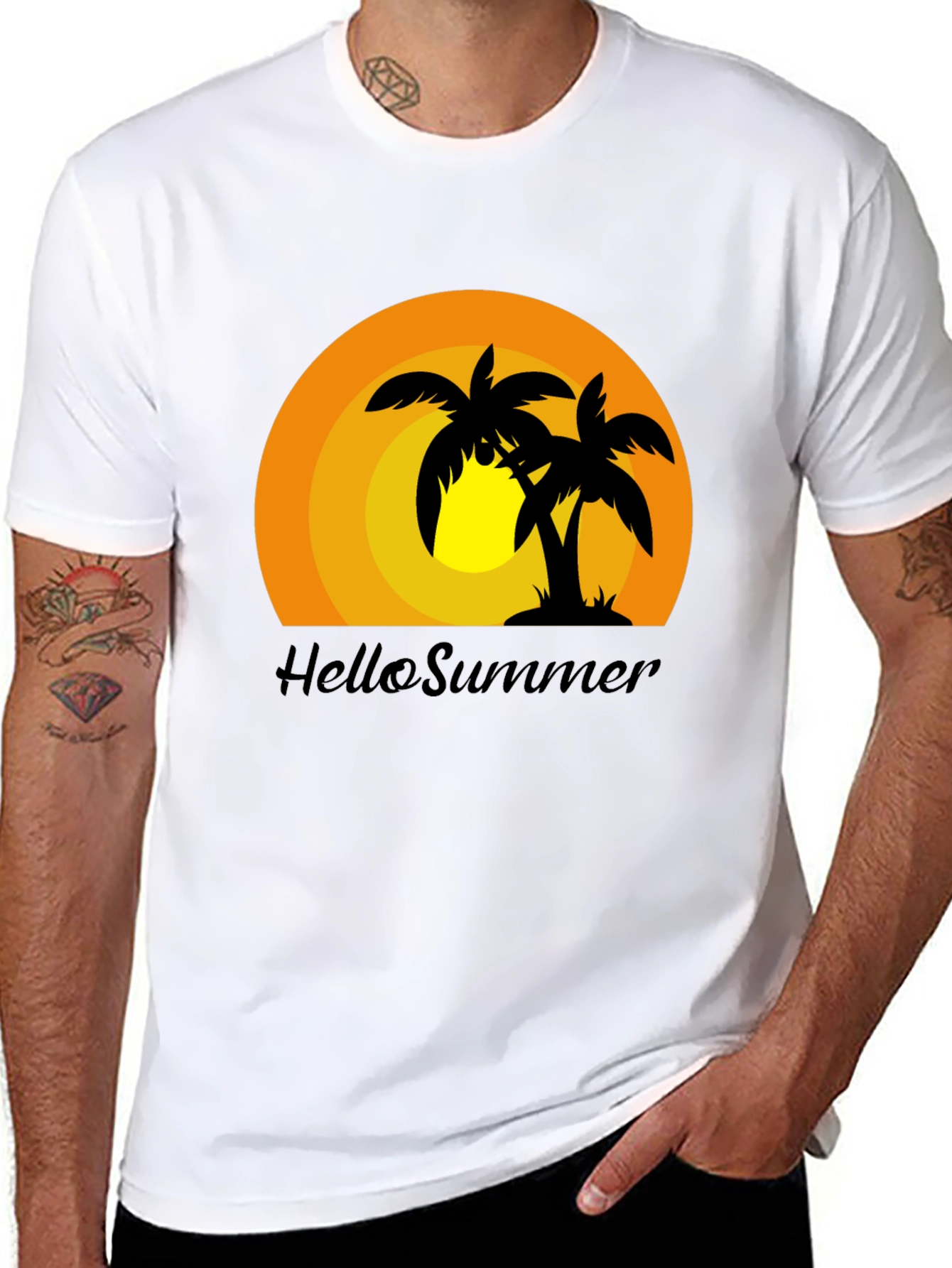 Hello Summer Palm Tree Graphic T-Shirt