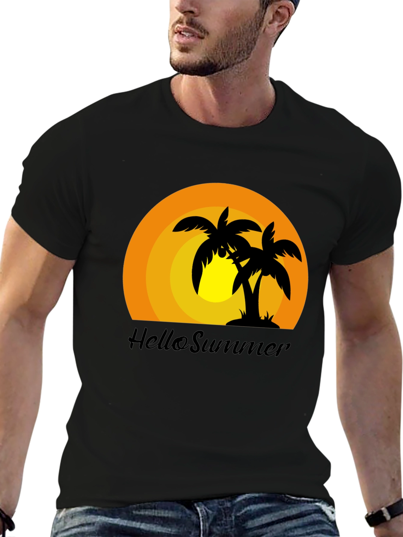 Hello Summer Palm Tree Graphic T-Shirt