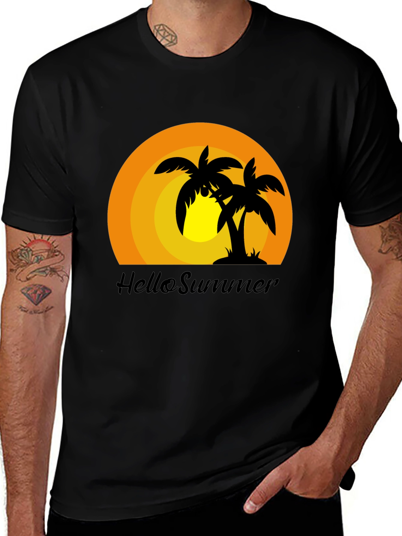 Hello Summer Palm Tree Graphic T-Shirt