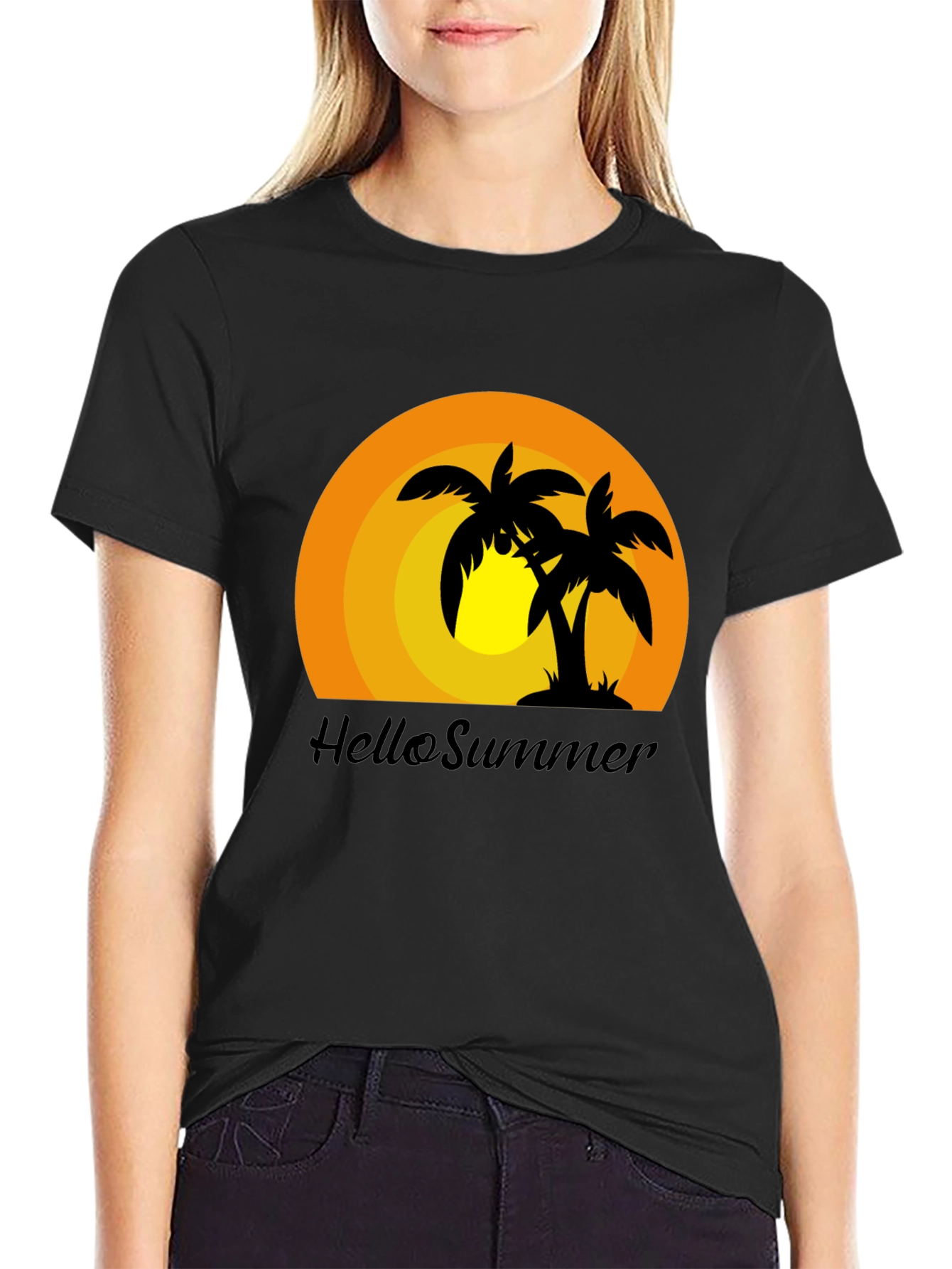 Hello Summer Palm Tree Graphic T-Shirt