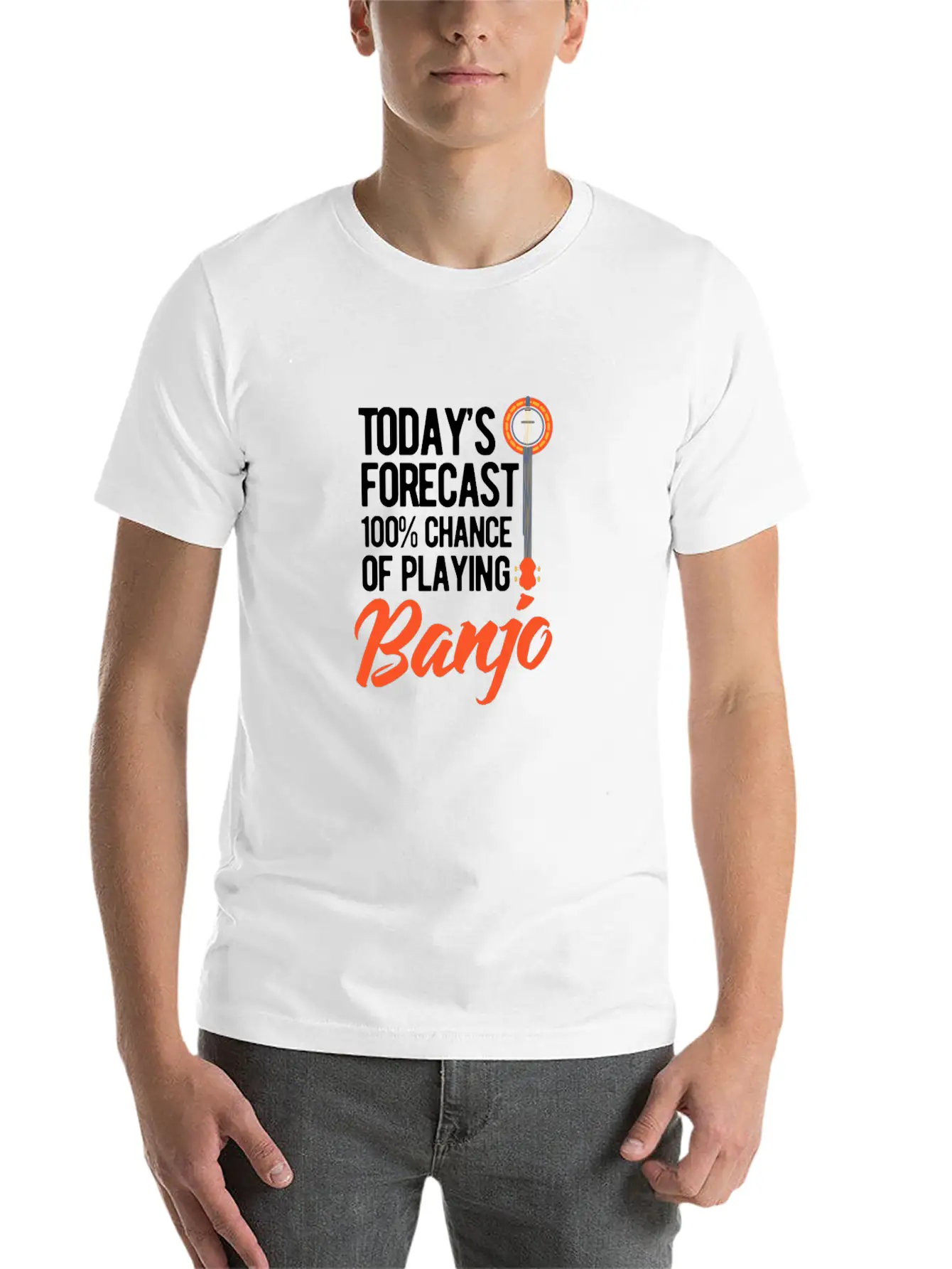 Today's Forecast 100% Chance Of Playing Banjo Unisex Short Sleeve Soft Cotton T-Shirt – Casual Everyday Wear