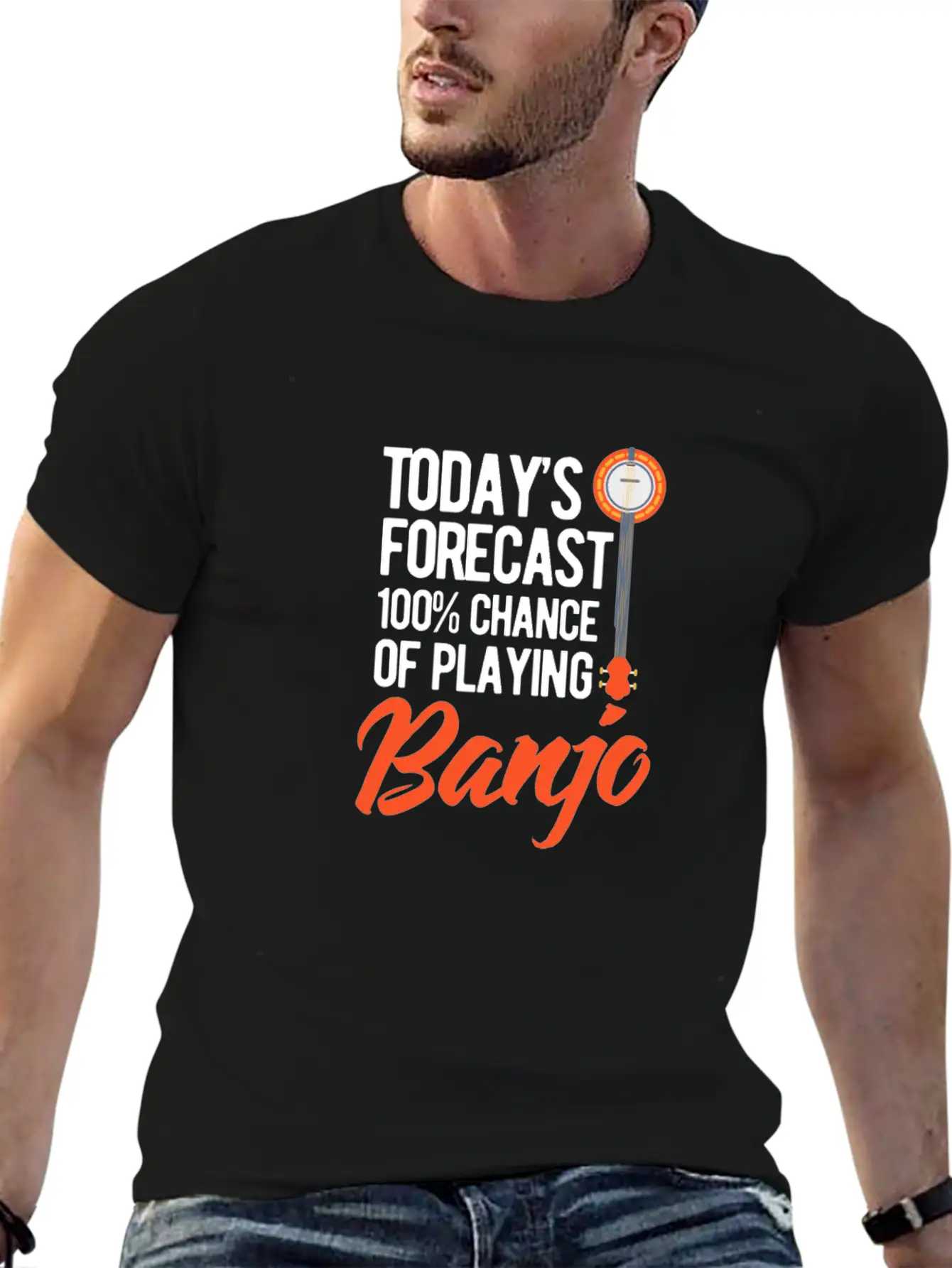 Today's Forecast 100% Chance Of Playing Banjo Unisex Short Sleeve Soft Cotton T-Shirt – Casual Everyday Wear