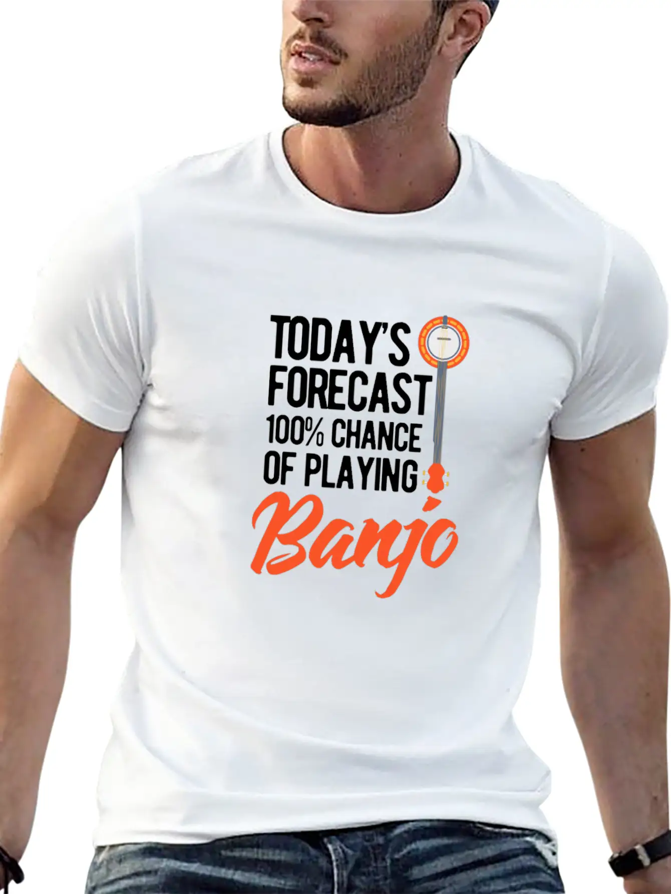 Today's Forecast 100% Chance Of Playing Banjo Unisex Short Sleeve Soft Cotton T-Shirt – Casual Everyday Wear