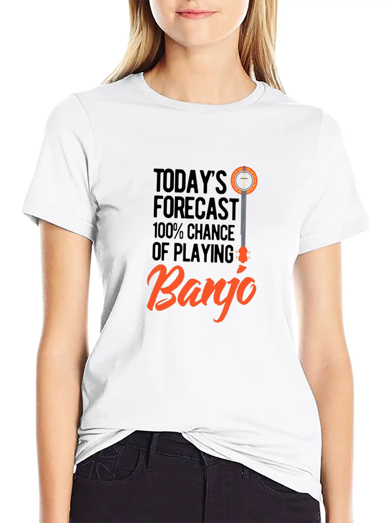 Today's Forecast 100% Chance Of Playing Banjo Unisex Short Sleeve Soft Cotton T-Shirt – Casual Everyday Wear
